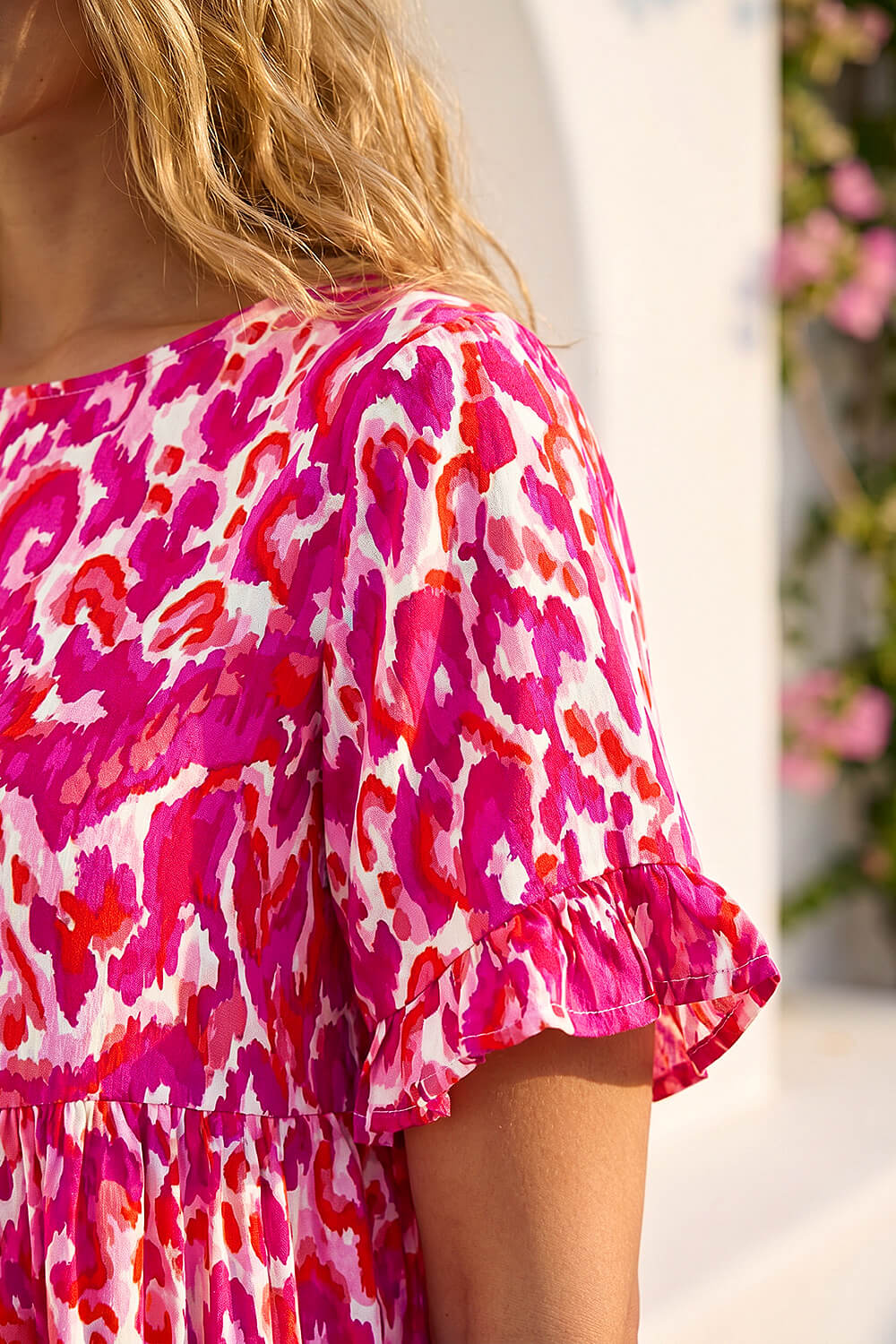 PINK Abstract Print Tiered Smock Dress, Image 5 of 4