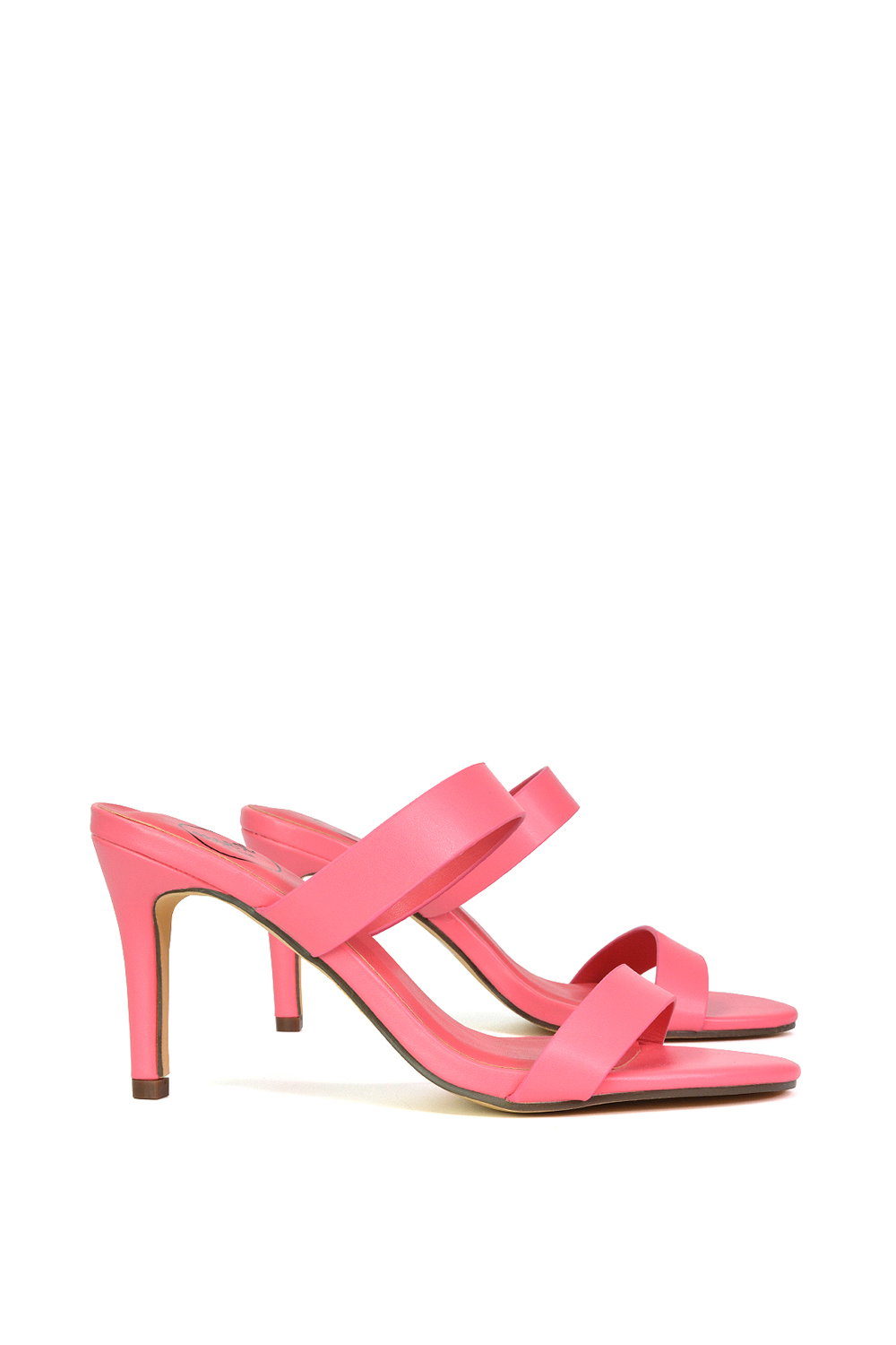 Pink 'Wolf' Round Toe Double Strap Stiletto High Heel Mule Sandals, Image 2 of 5