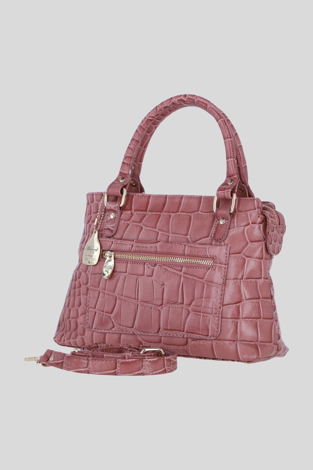 Rose Real Leather Handbag with Detachable Crossbody Strap, Image 2 of 4