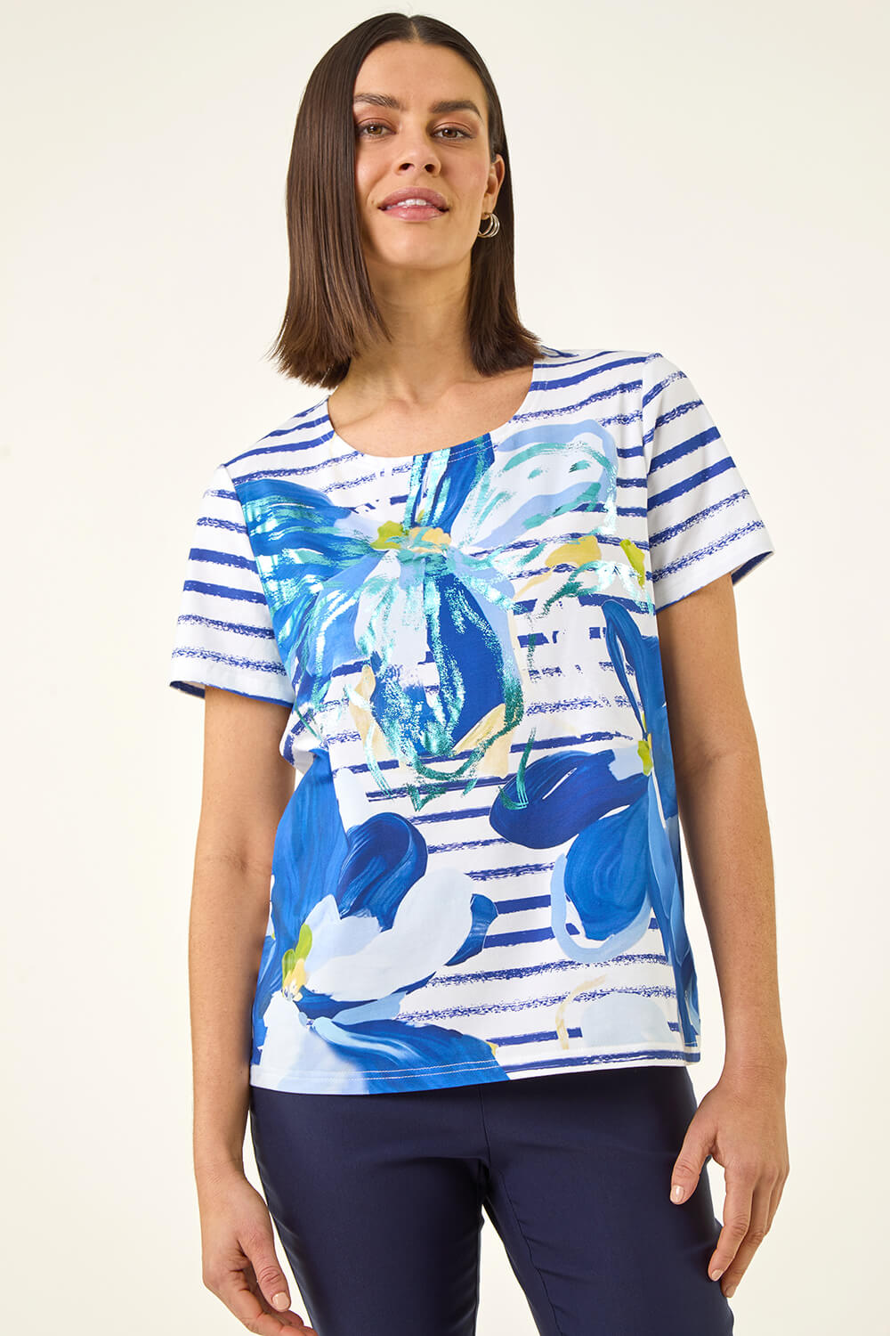 Stretch Poplin Floral Print Trapeze Top
