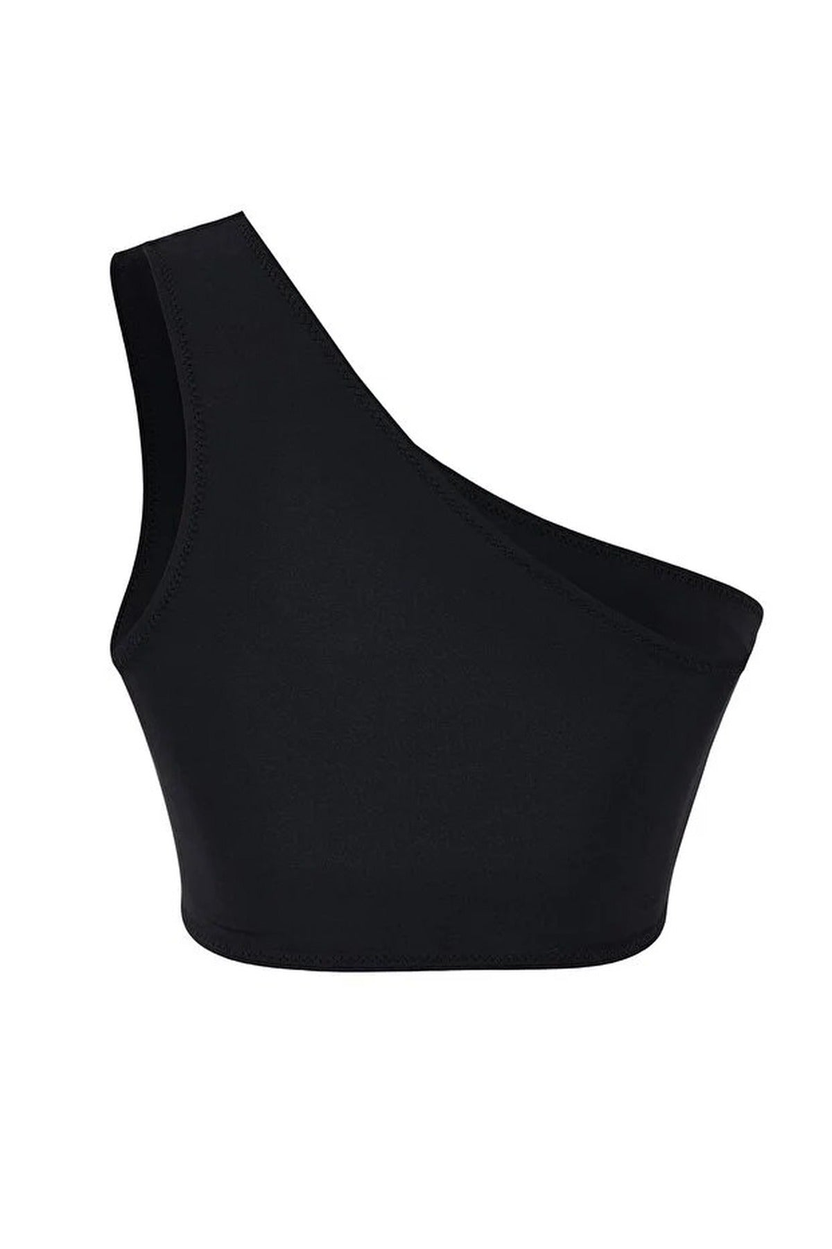 Black WOVCOR Black Mesh Detail One Shoulder Bikini Top, Image 4 of 5
