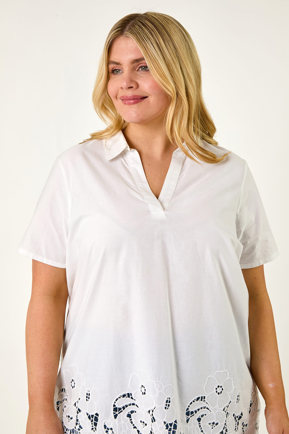Ivory Curve Floral Cut Out Woven Top, Image 5 of 5