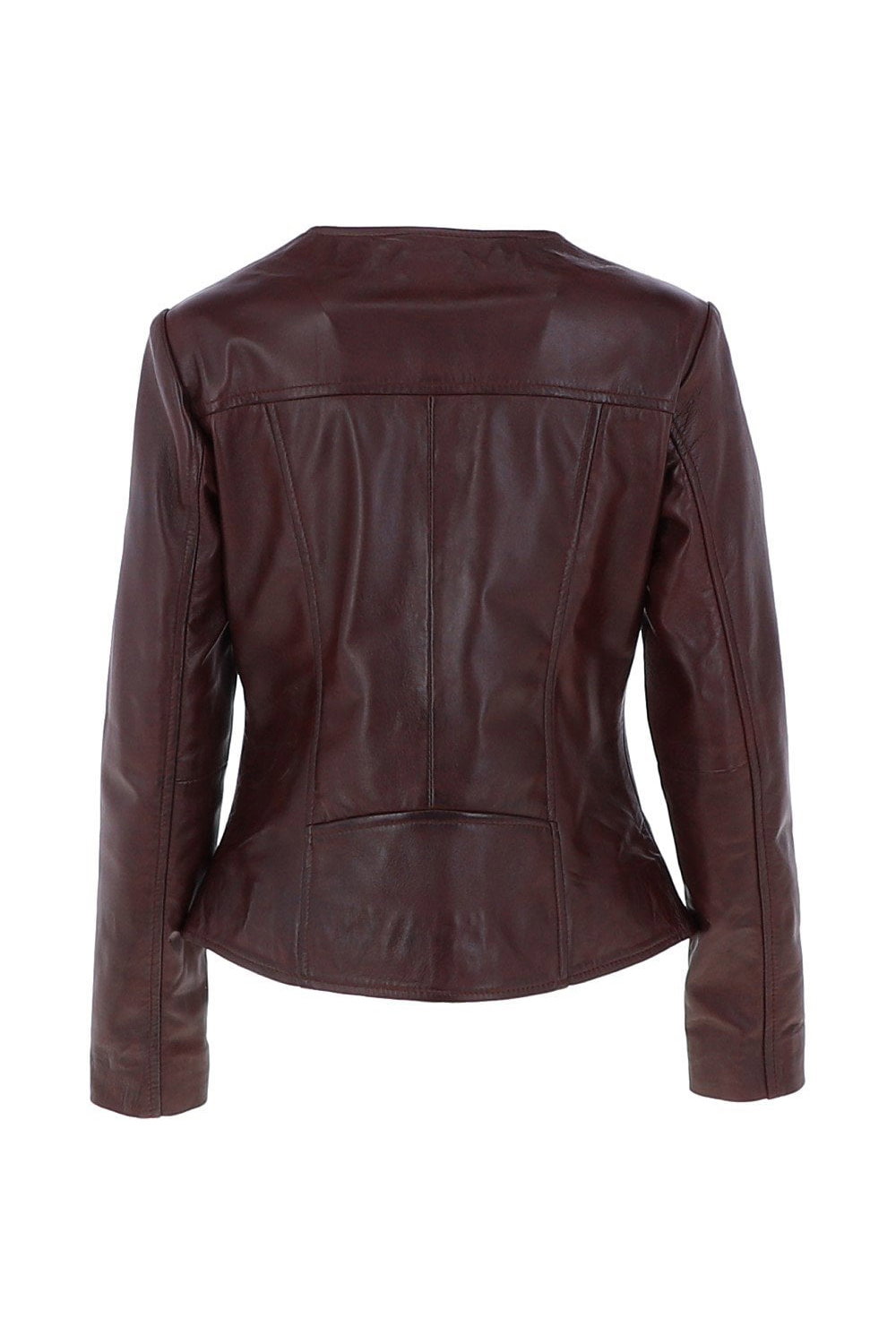 Burgundy 'MB' Real Leather Fashion Biker Jacket, Image 3 of 5