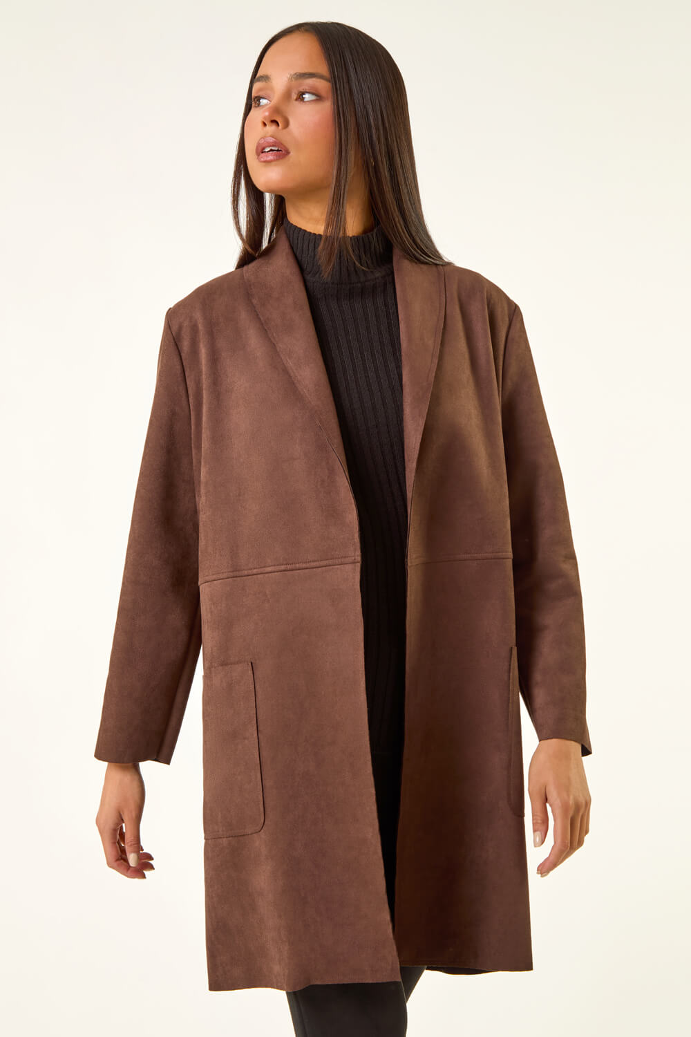 Chocolate Petite Faux Suede Pocket Jacket, Image 5 of 5