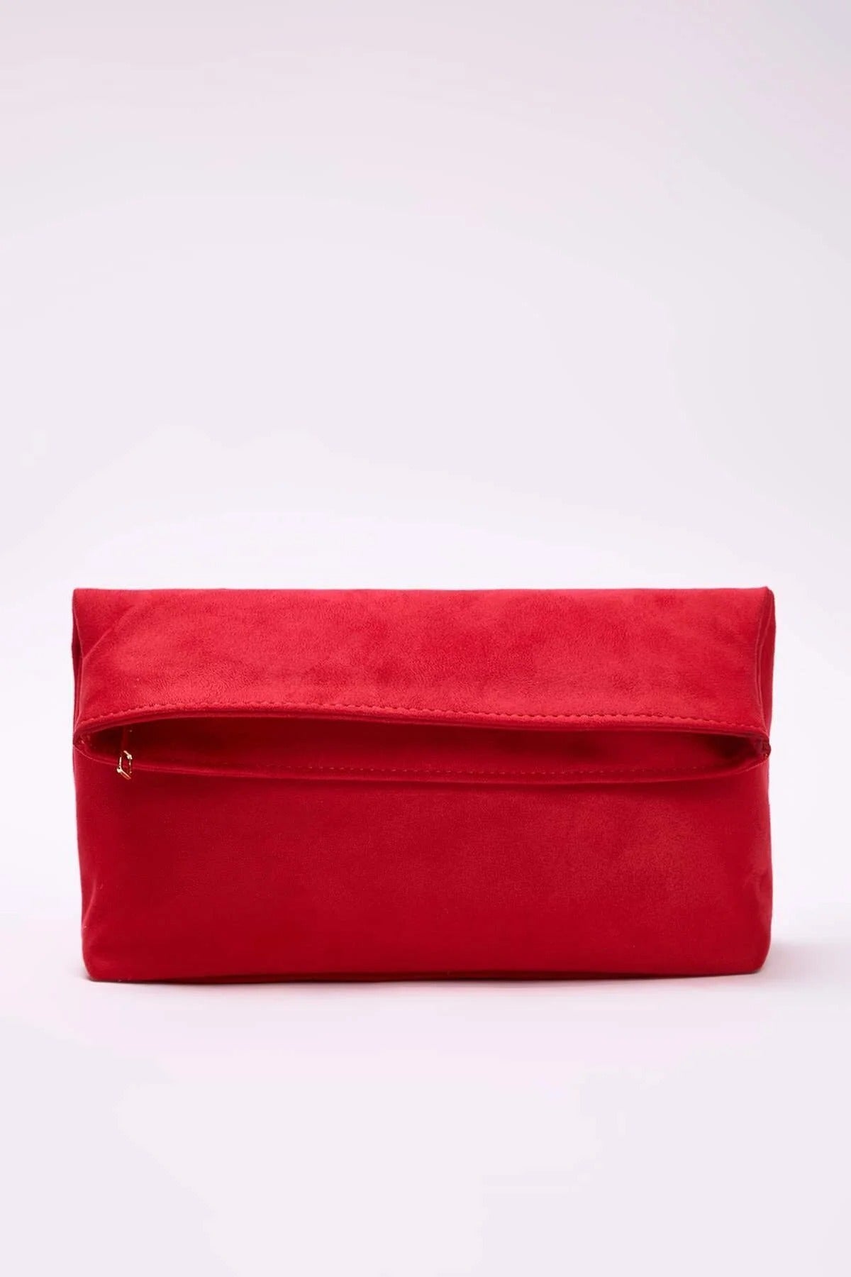 Red Soft Suede Foldover Clutch Bag, Image 1 of 4