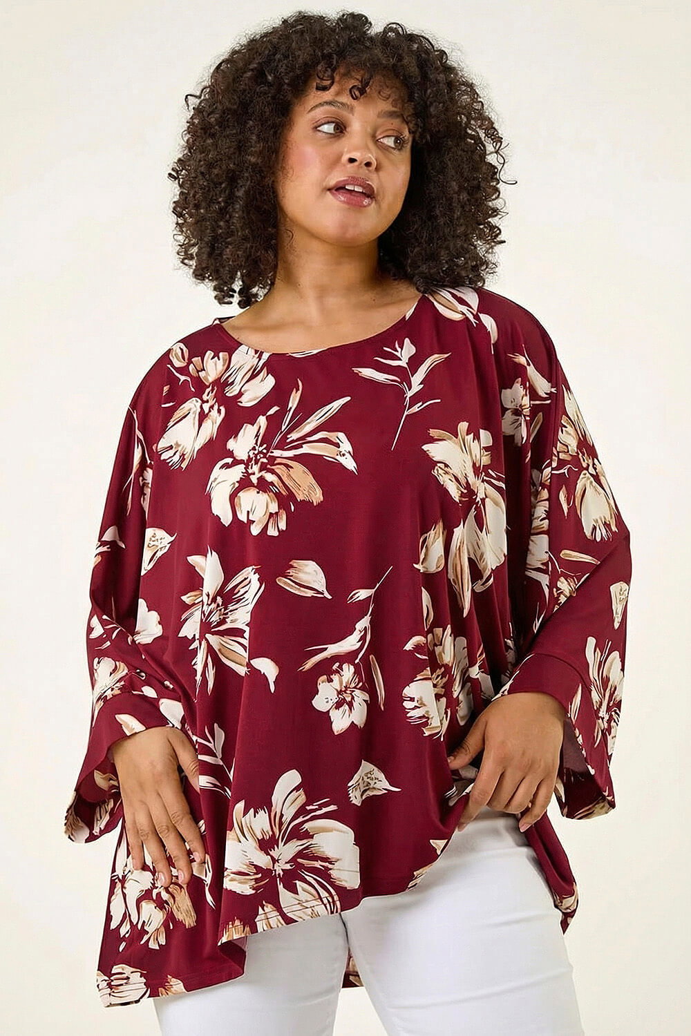 Roman Curve Women's Red Floral Print Stretch Top Size 16