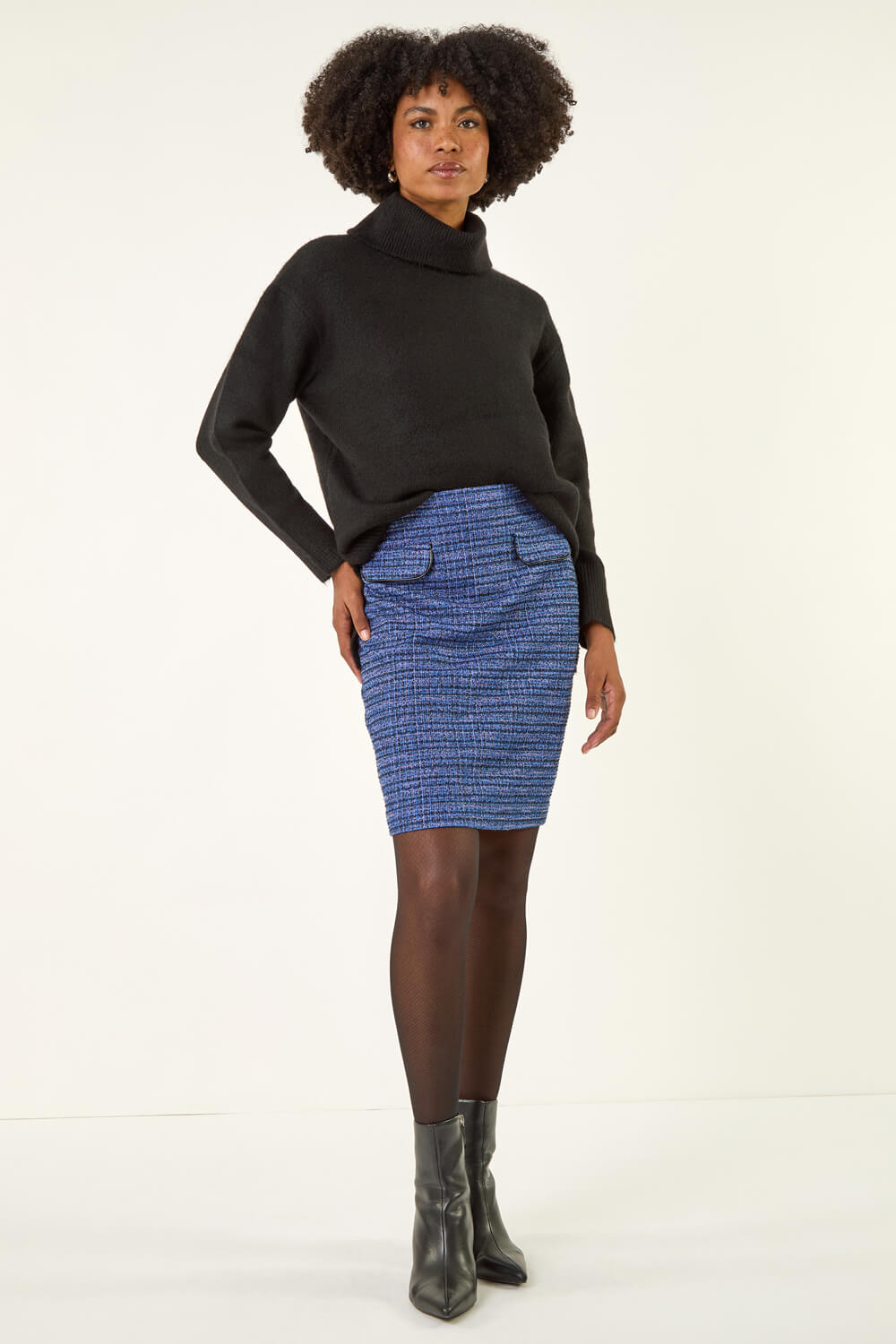 Blue Front Pocket Textured Skirt, Image 4 of 5