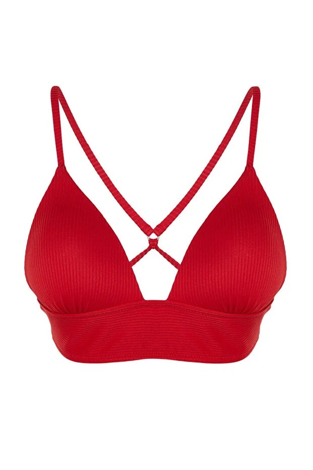 Red Textured Push Up Triangle Bikini Top with Supportive Underband, Image 2 of 5