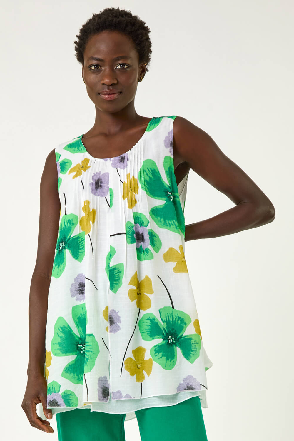 Green Abstract Print Overlay Top, Image 3 of 5