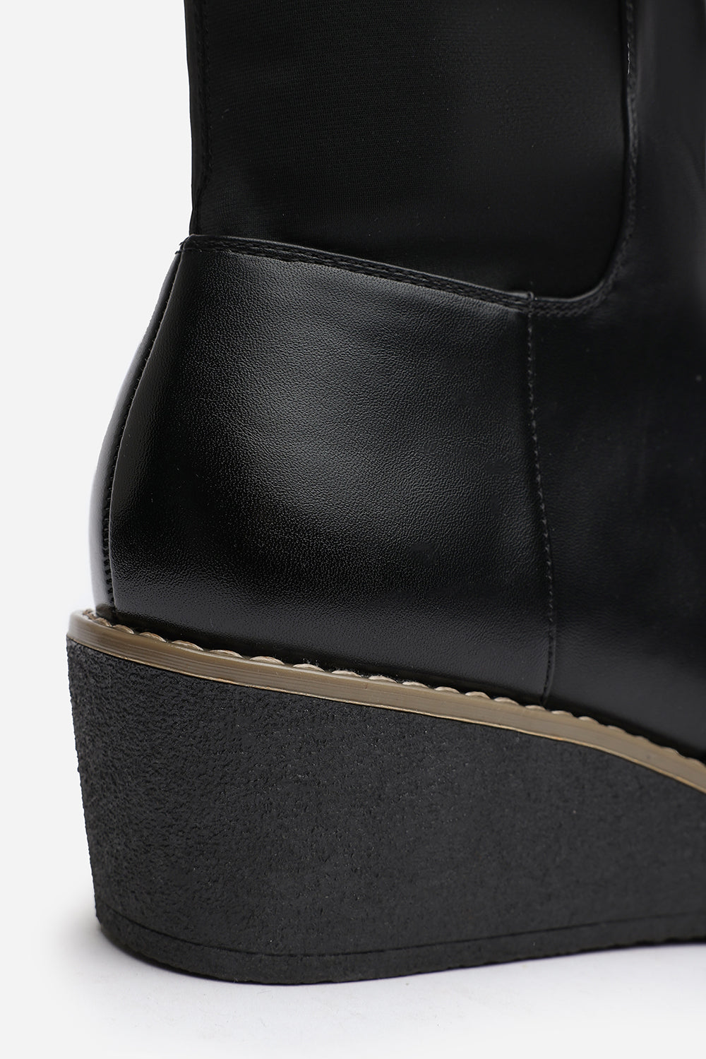 Black 'Livia' Knee High Wedge Boot Stitch Detail, Image 4 of 6
