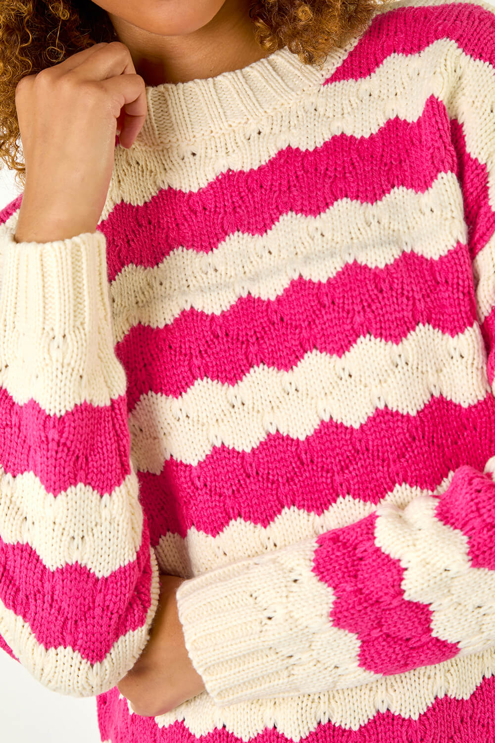 Cerise Wave Colour Block Knit Jumper, Image 6 of 5