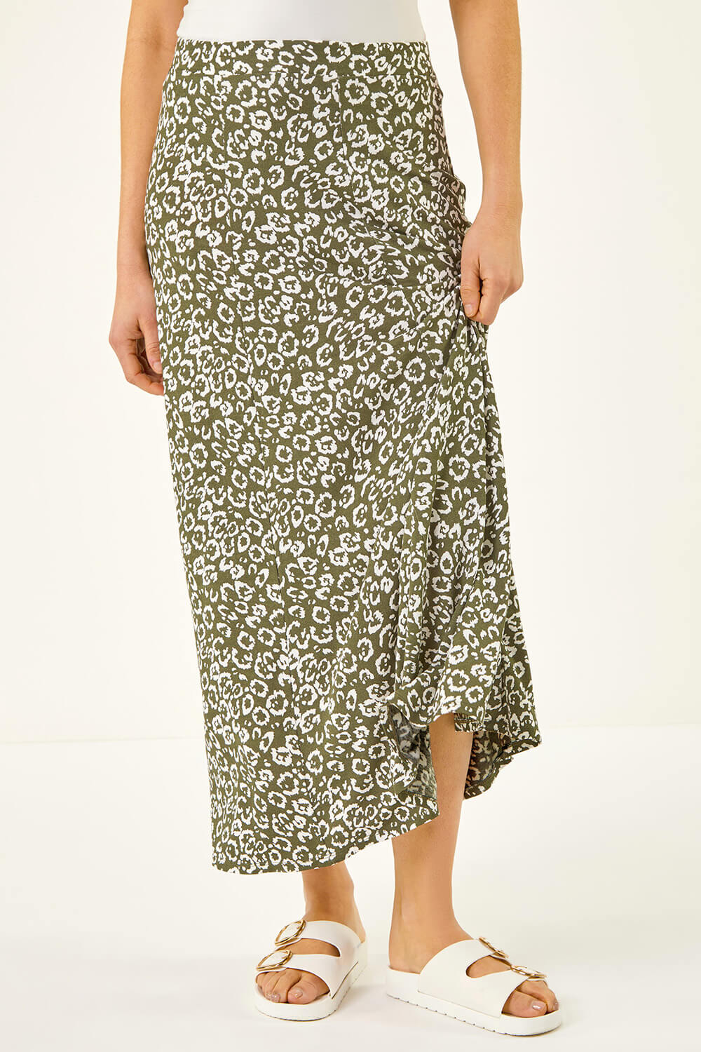 Khaki Leopard Print Midi Skirt, Image 6 of 6