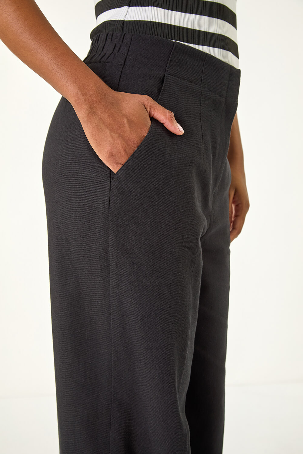 Black Smart Twill Wide Leg Pocket Trouser, Image 6 of 7
