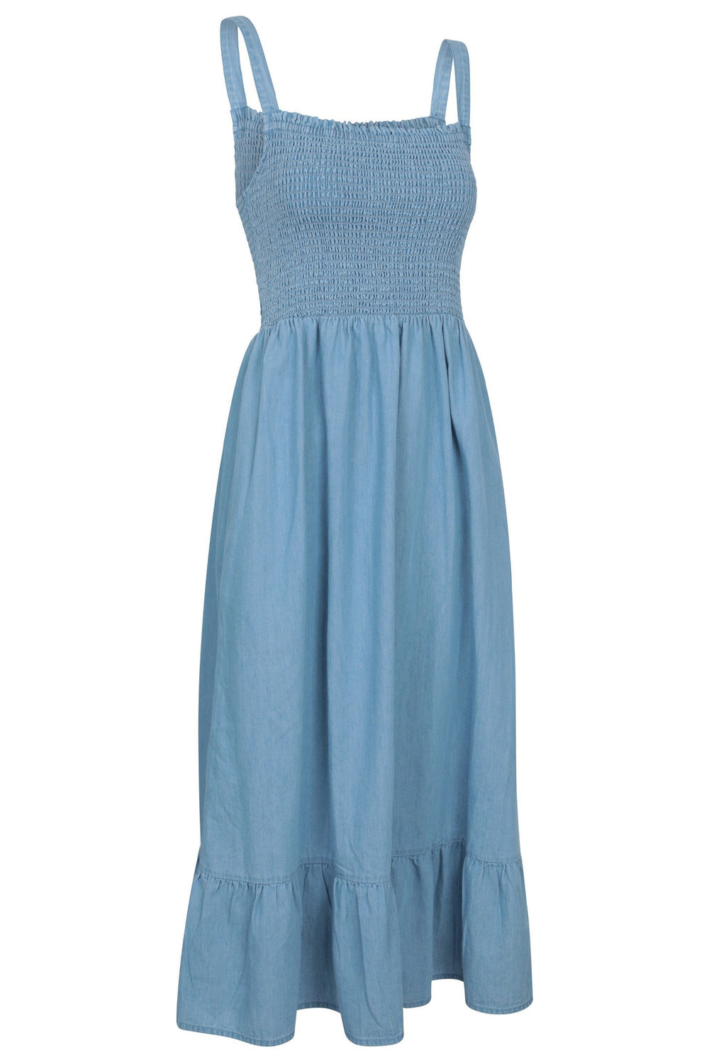 Light Blue Marbella Strappy Shirred Midi Dress, Image 3 of 4