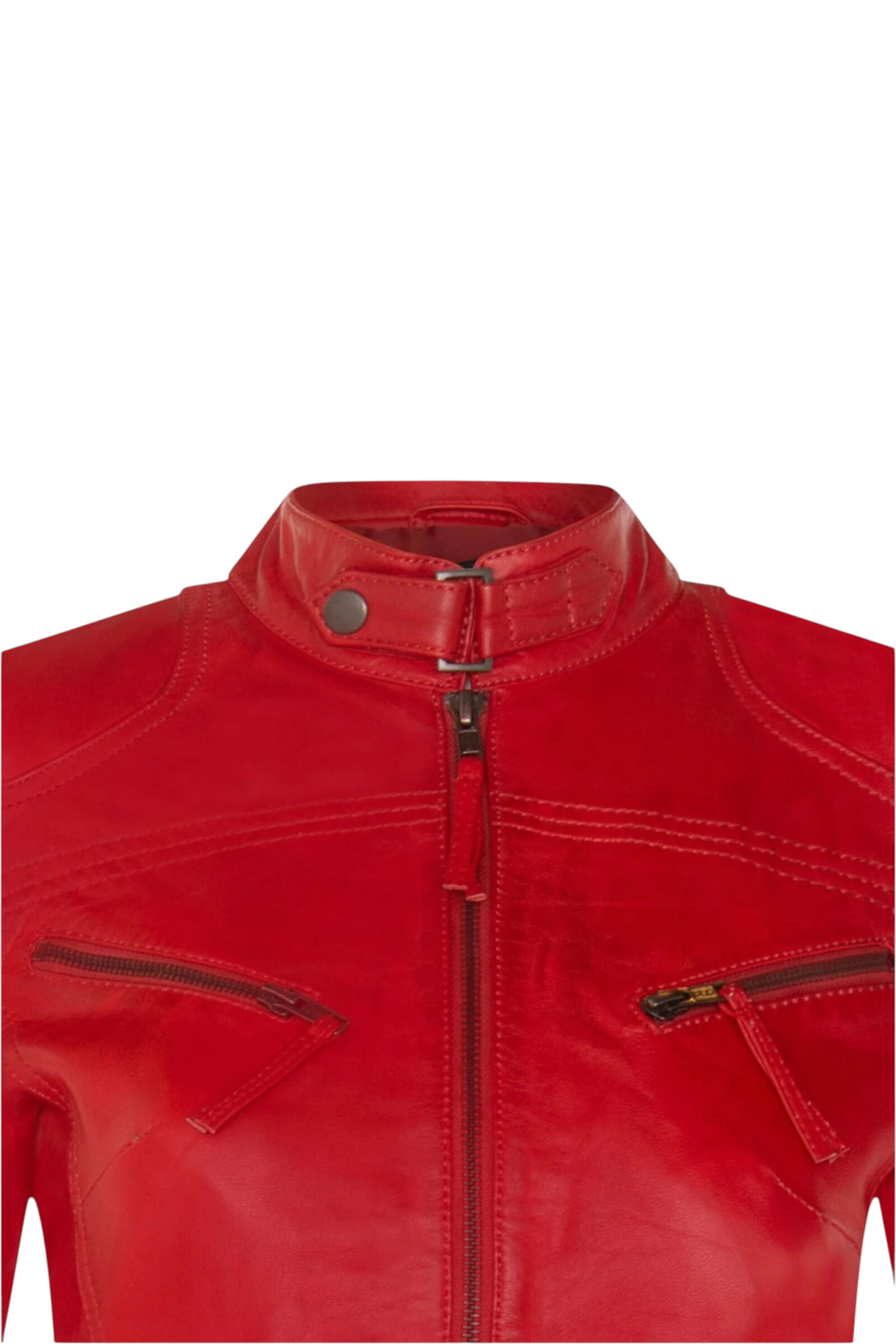 Red Slim-Fit Leather Biker Jacket-Tulsa, Image 6 of 7