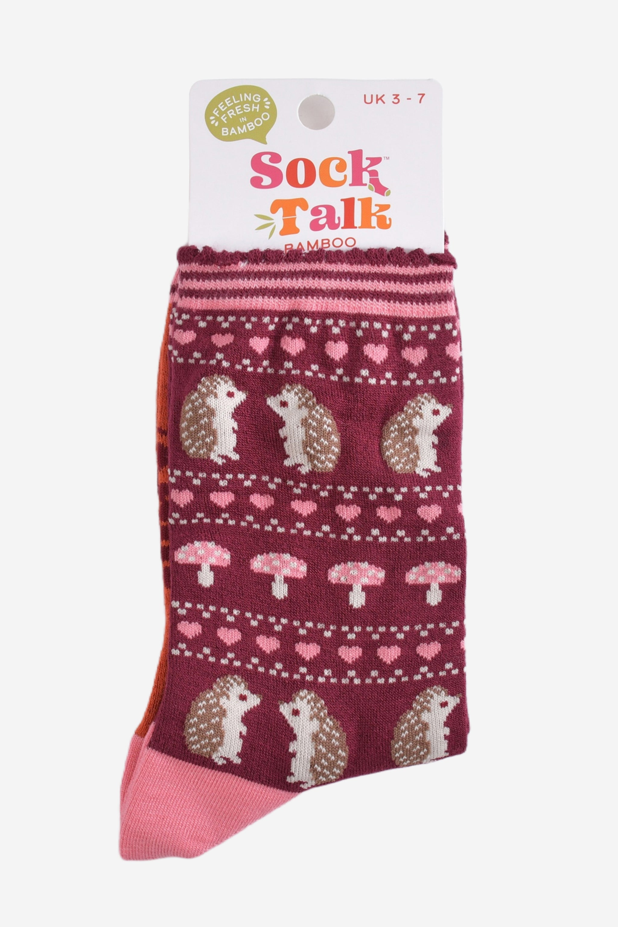 Pink Hedgehog Fair Isle Bamboo Socks, Image 5 of 5