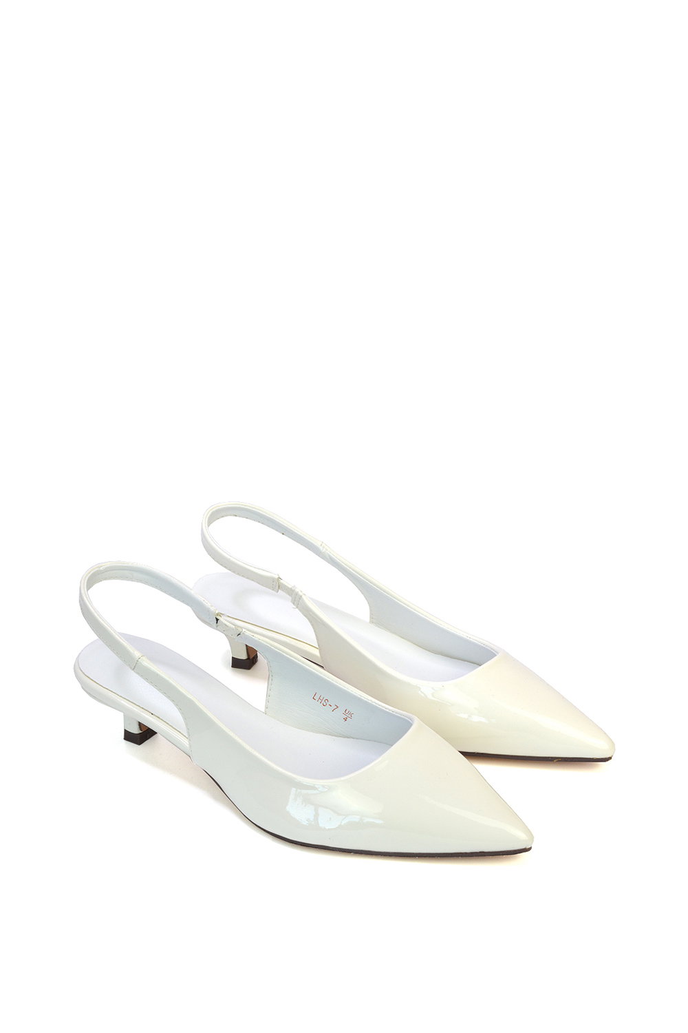 White XY LONDON White 'Jenny'  Pointed Toe Low Kitten Heel Slingback Pumps, Image 3 of 5