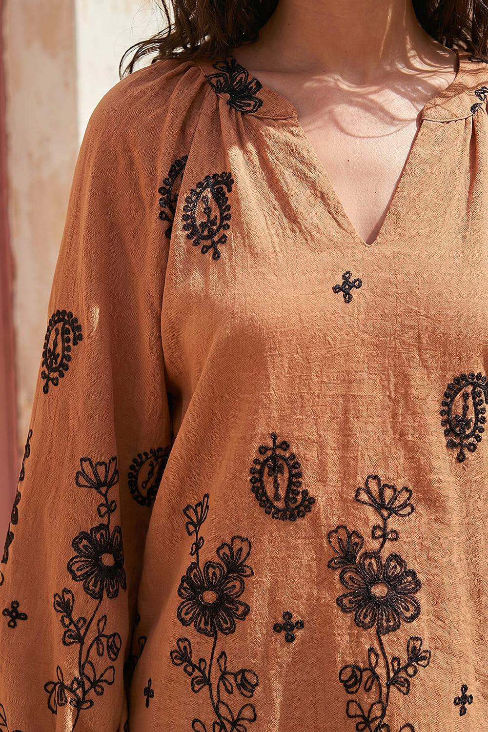 Tan Floral Embroidered Top, Image 5 of 4