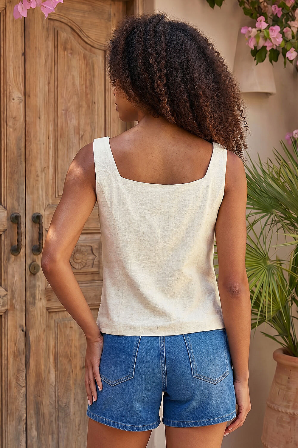 Stone Dusk Linen Blend Button Top, Image 4 of 4