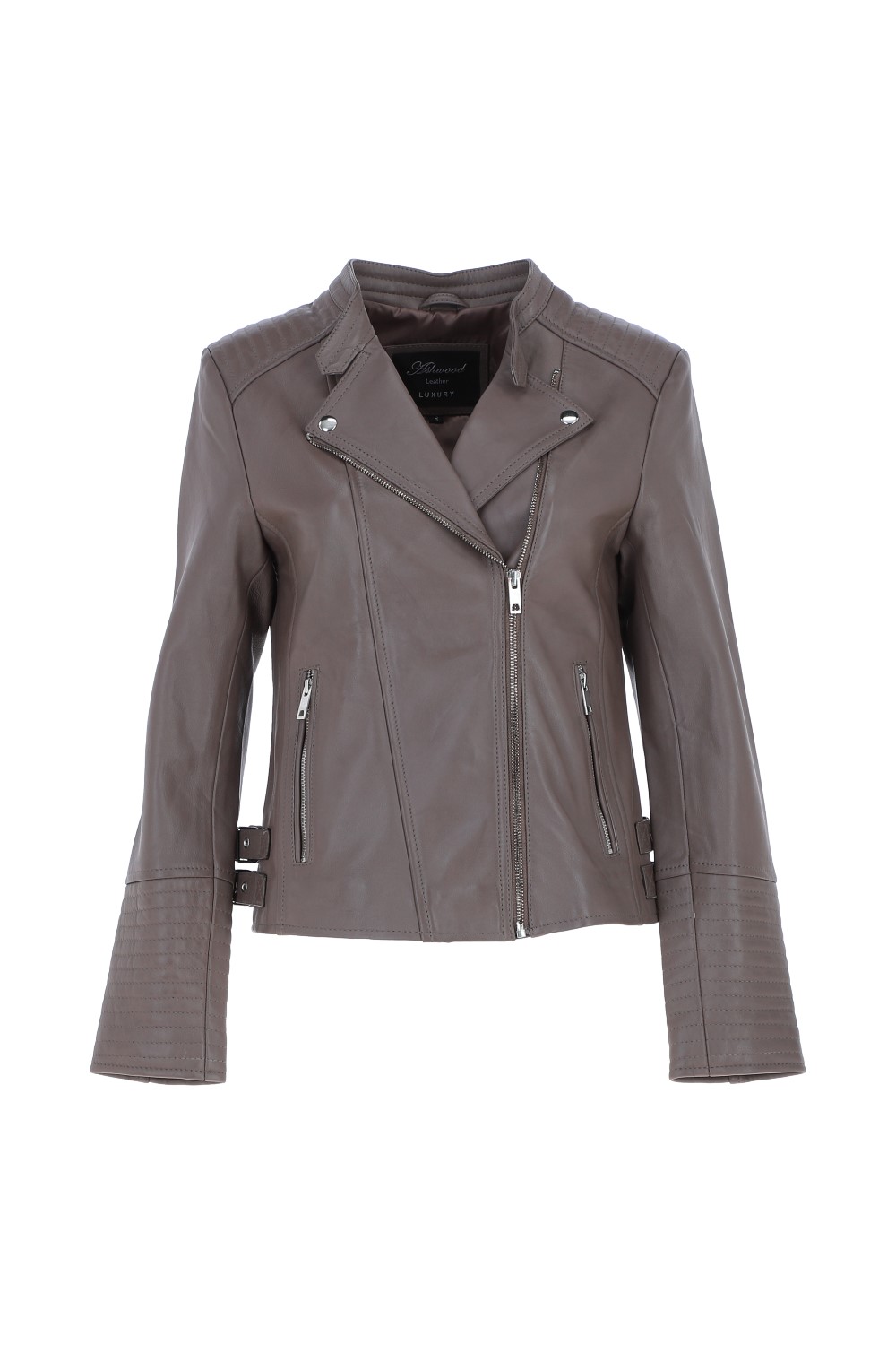 Taupe Ashwood Leather Taupe 'Casey' Real Leather Biker Jacket, Image 2 of 5