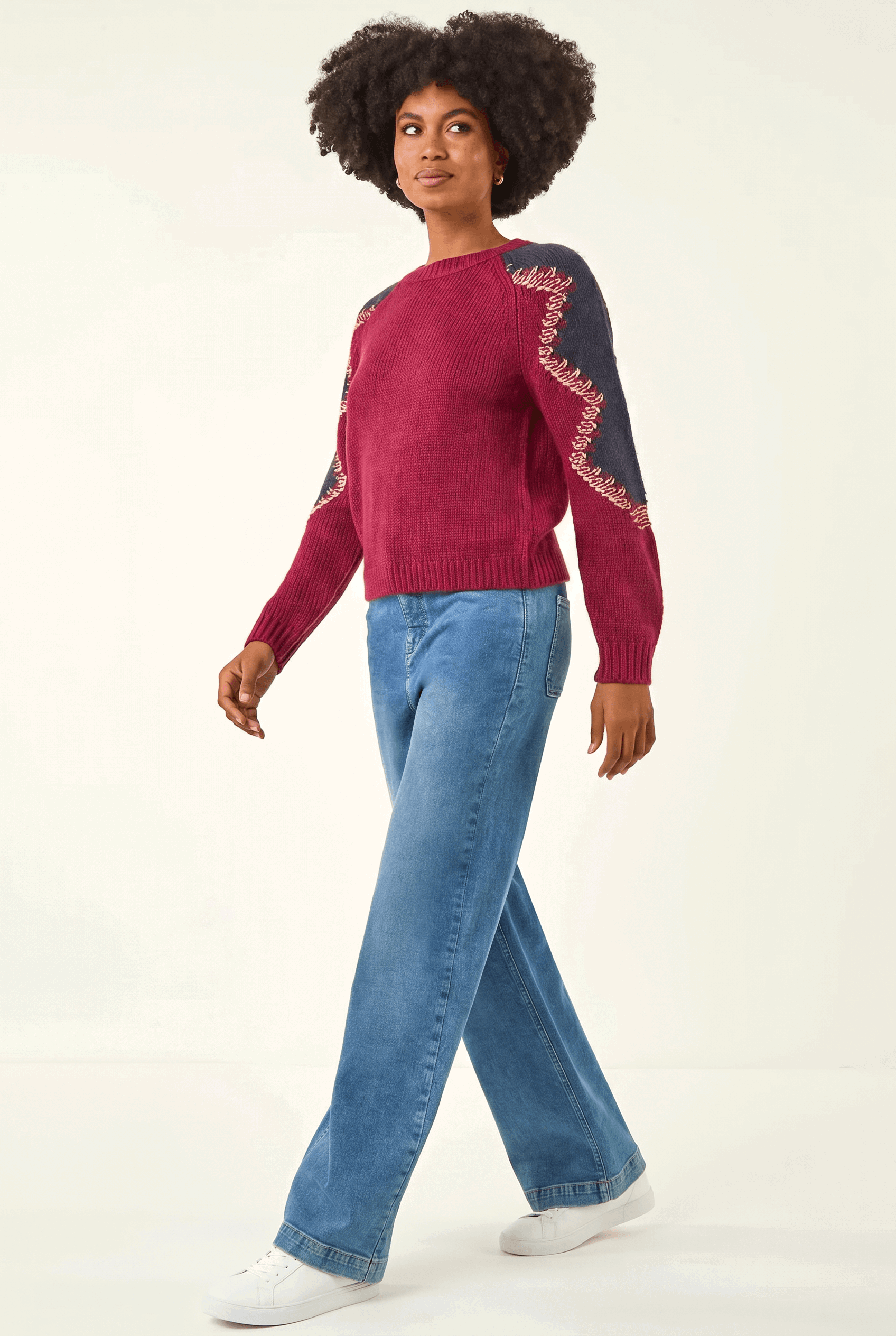Burgundy Colour Block Soft Knit Jumper, Image 1 of 5