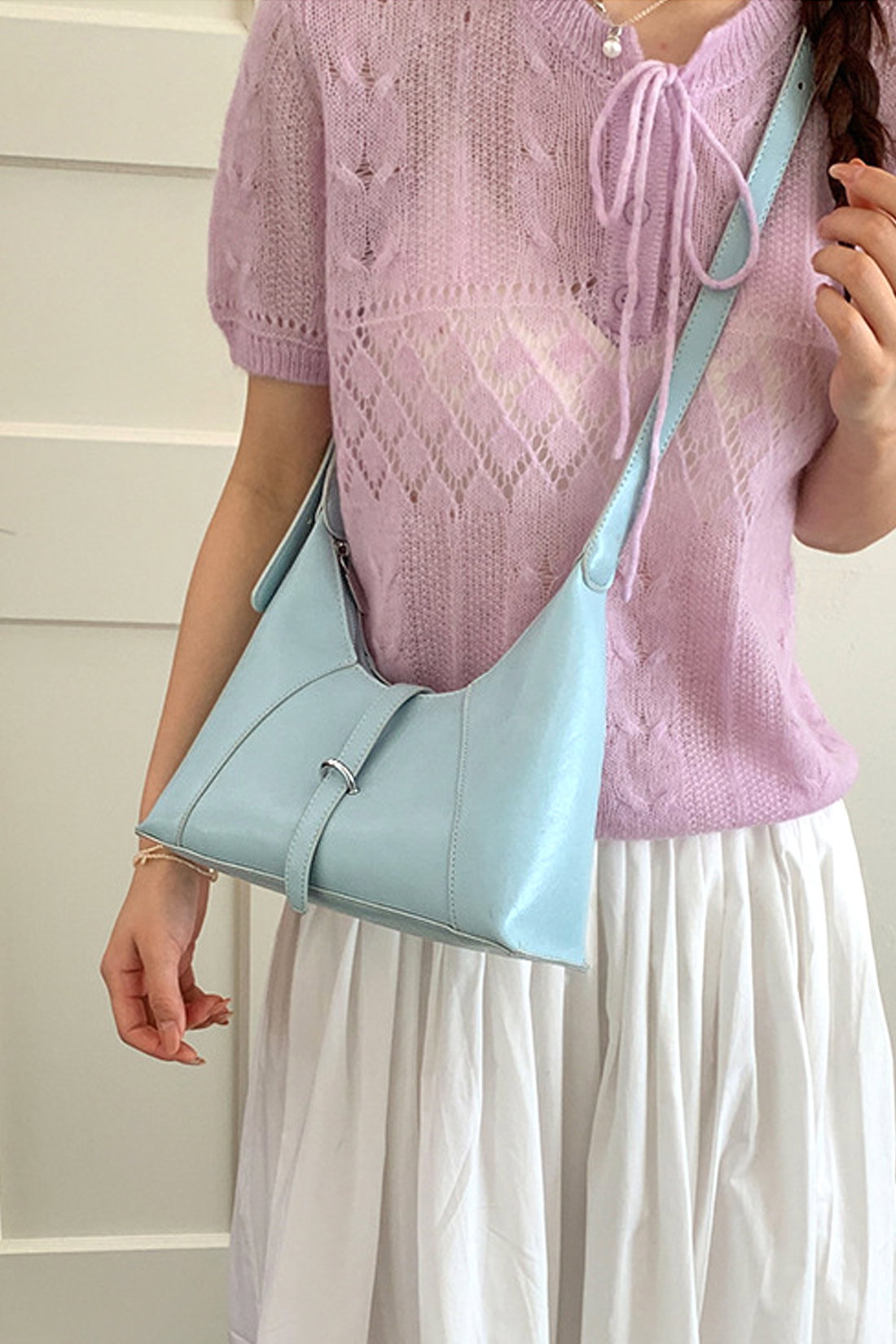Blue Structured Shoulder Bag With Top Handle, Image 2 of 4