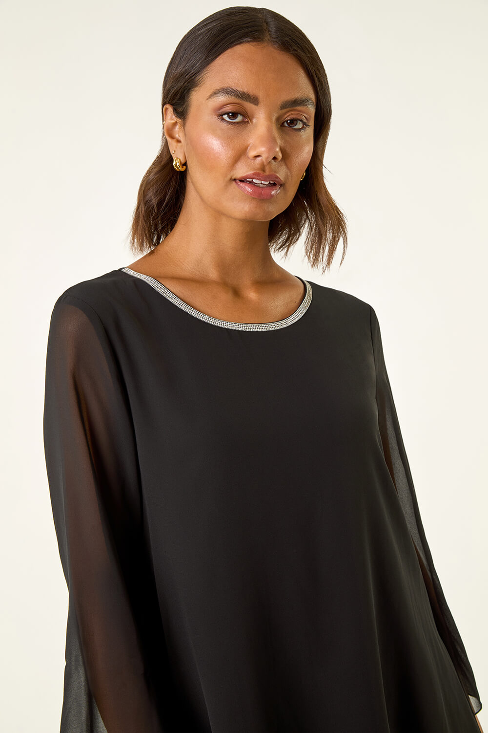 Black Sparkly Asymmetric Chiffon Top, Image 5 of 5