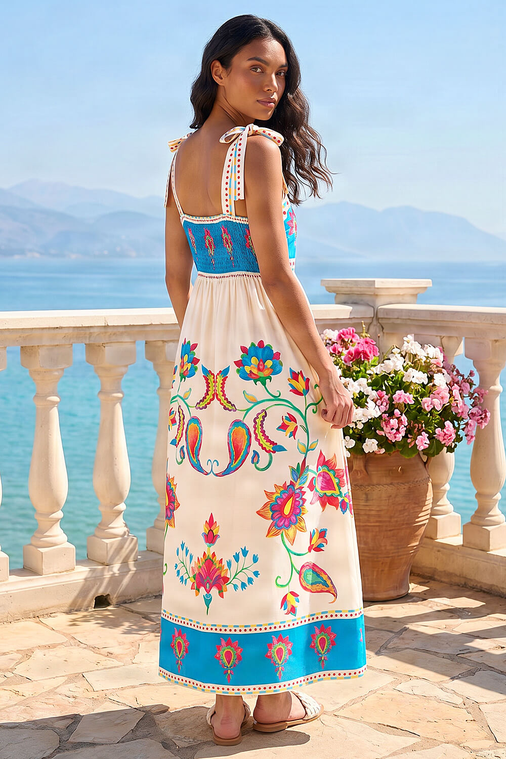 Blue Strappy Paisley Print Midi Dress, Image 4 of 4