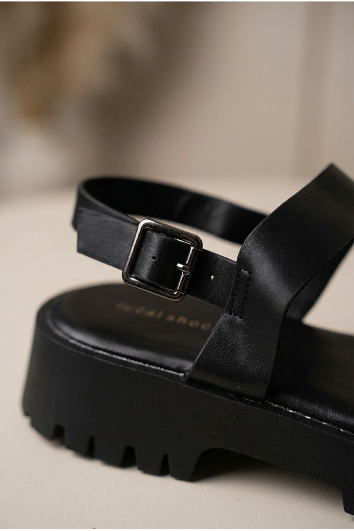 Black iKrush Black Edie Chunky Sole Crossover Strap Sandals, Image 3 of 5