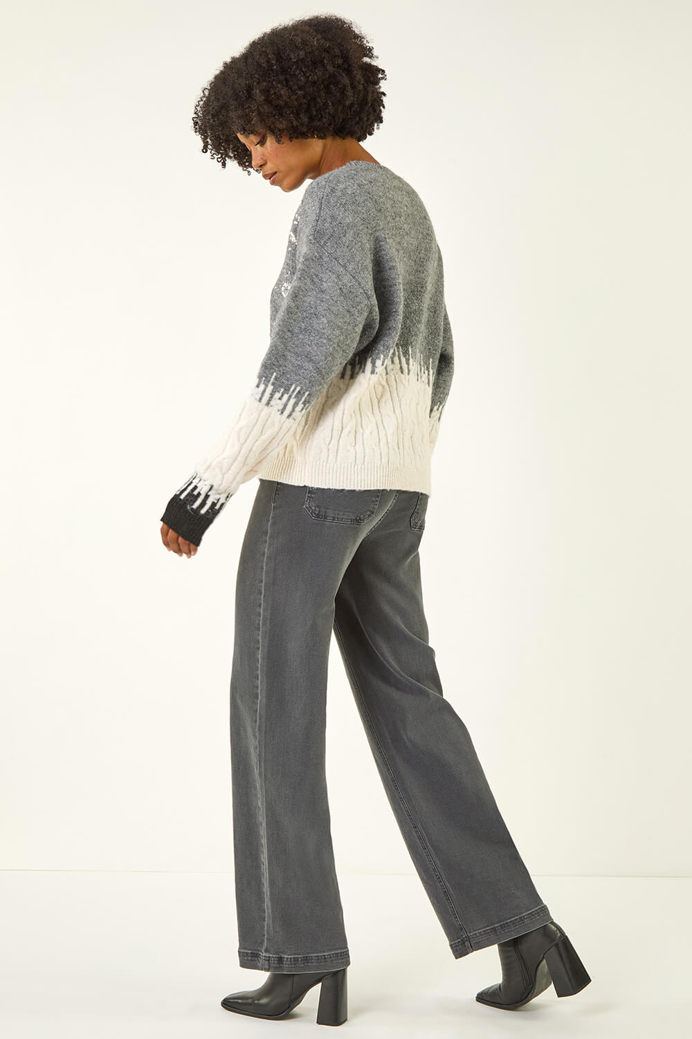Grey Jacquard Bow Knit Jumper, Image 4 of 5