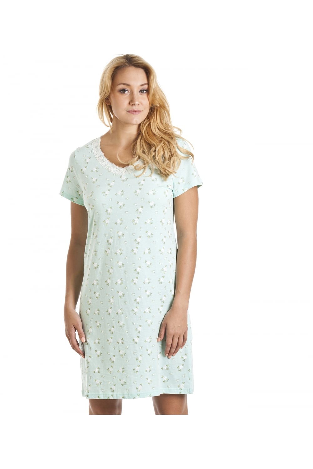 Mint Camille Lingerie Mint Ditsy Rose Floral Print Cotton Nightshirt, Image 1 of 5