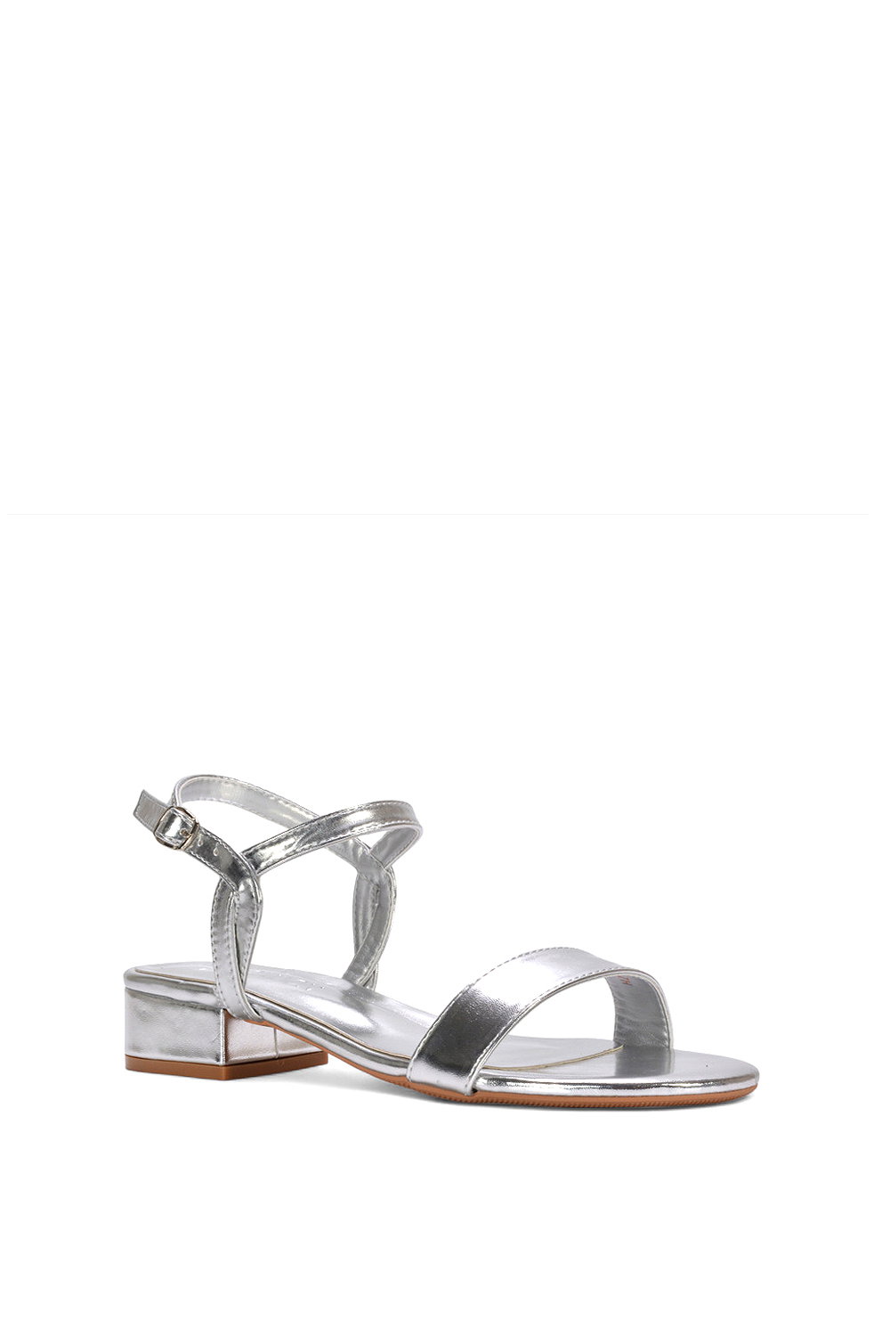 Silver XY LONDON Silver 'Moana' Strappy Low Block Heels With Ankle Strap, Image 2 of 5