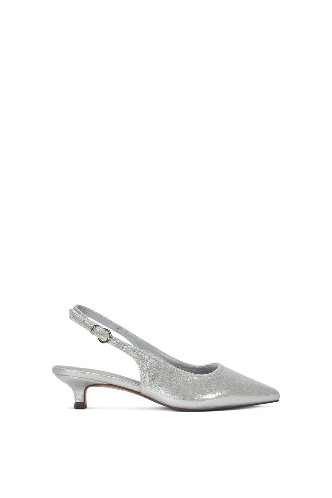 Silver Slingback Kitten Heel Court Shoes With Pointed Toe, Image 1 of 6