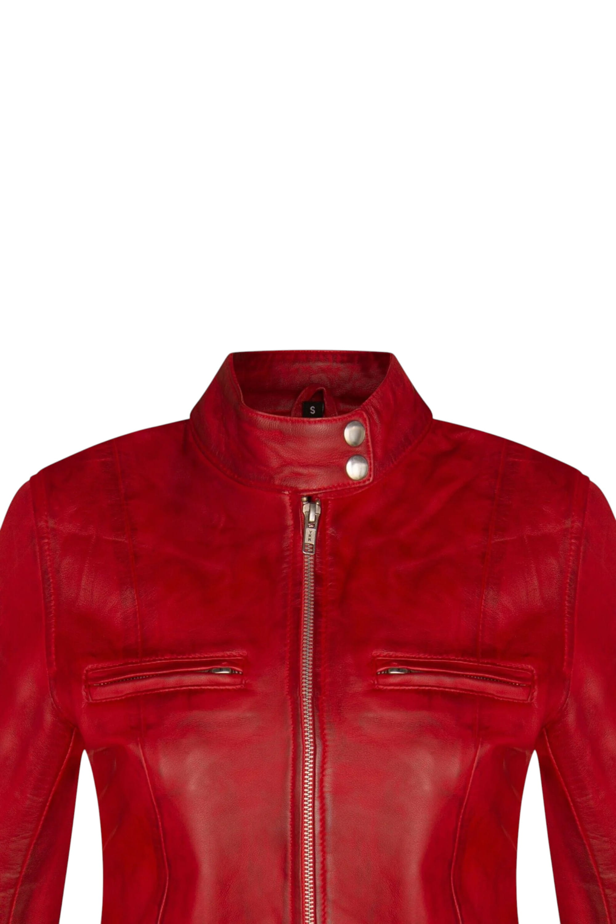 Red Womens Leather Moto Biker Jacket-Braga, Image 4 of 4