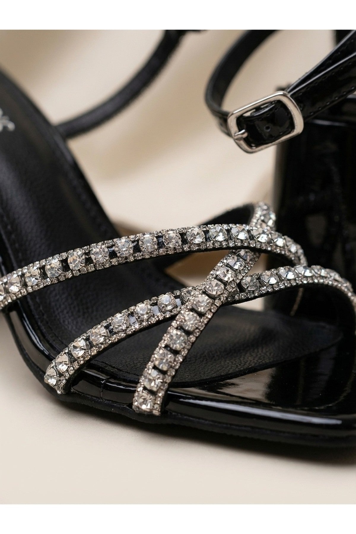 Black iKrush Black Willow Rhinestone Block Heel Sandals, Image 4 of 8