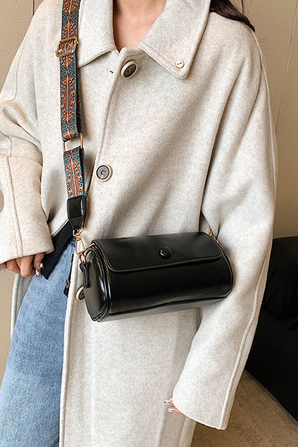 Black 'Whitney' Structured Crossbody Handbag With Shoulder Strap, Image 3 of 4
