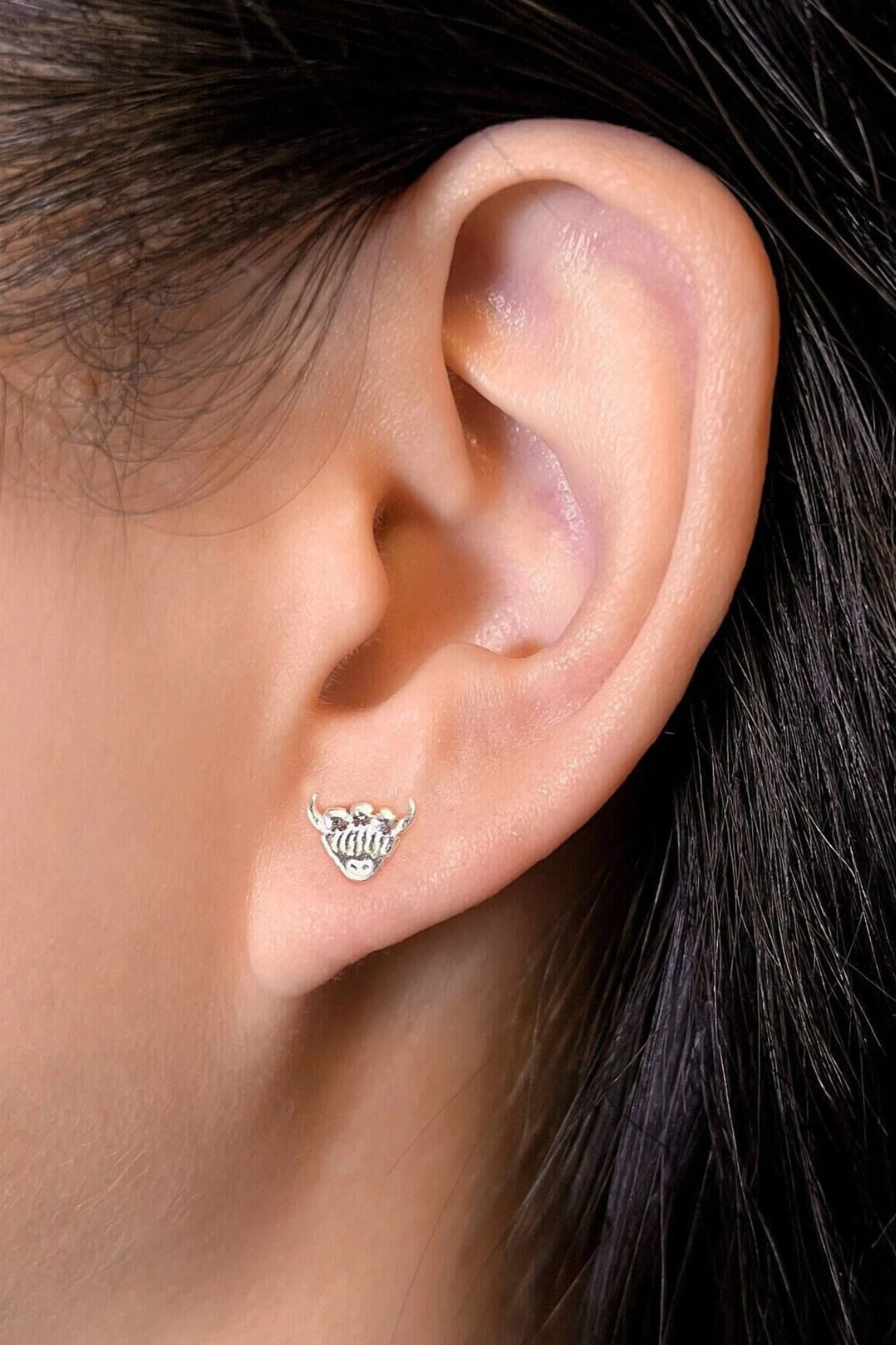 Silver Sterling Silver Highland Cow Crown Studs, Image 2 of 3