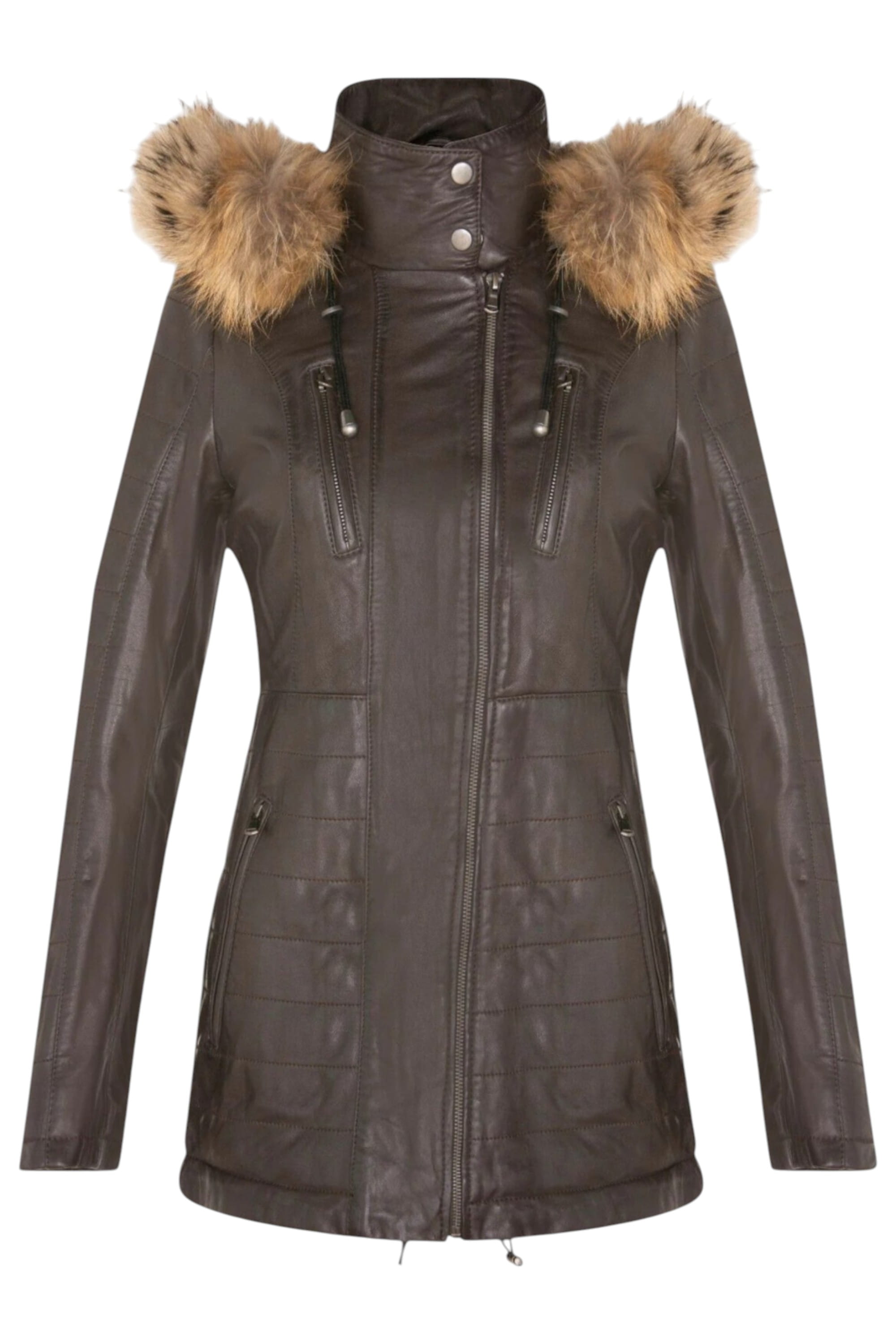 Brown Quilted Leather Parka Jacket-Winton, Image 2 of 6