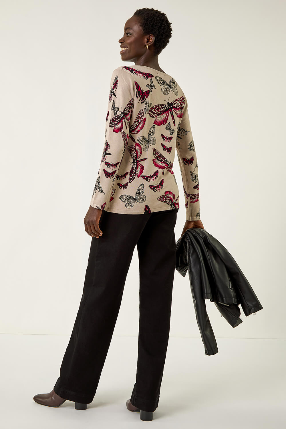 Grey Butterfly V-Neck Knit Jumper, Image 1 of 5