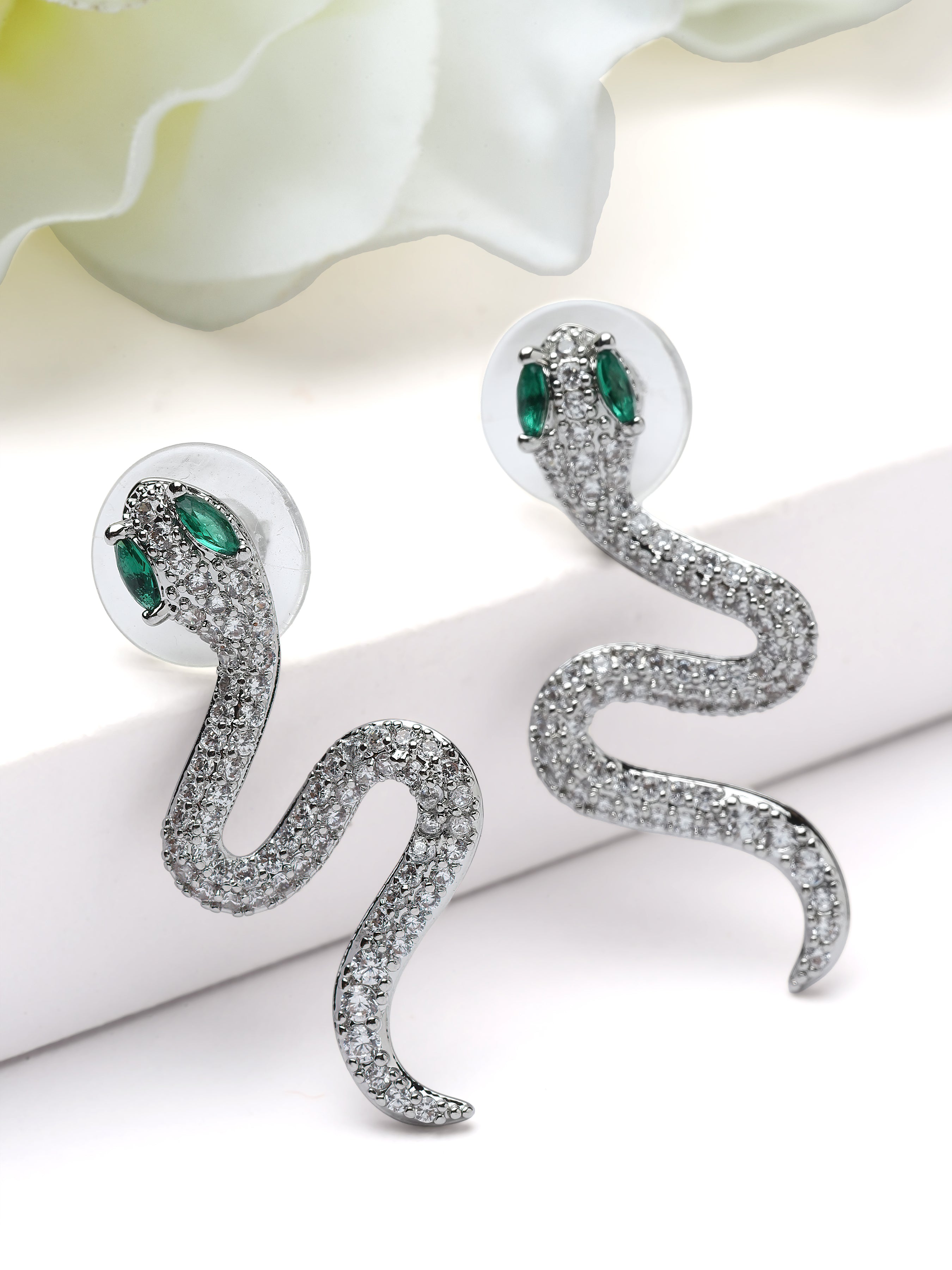 Silver Pavé Serpent Drop Earrings, Image 3 of 3
