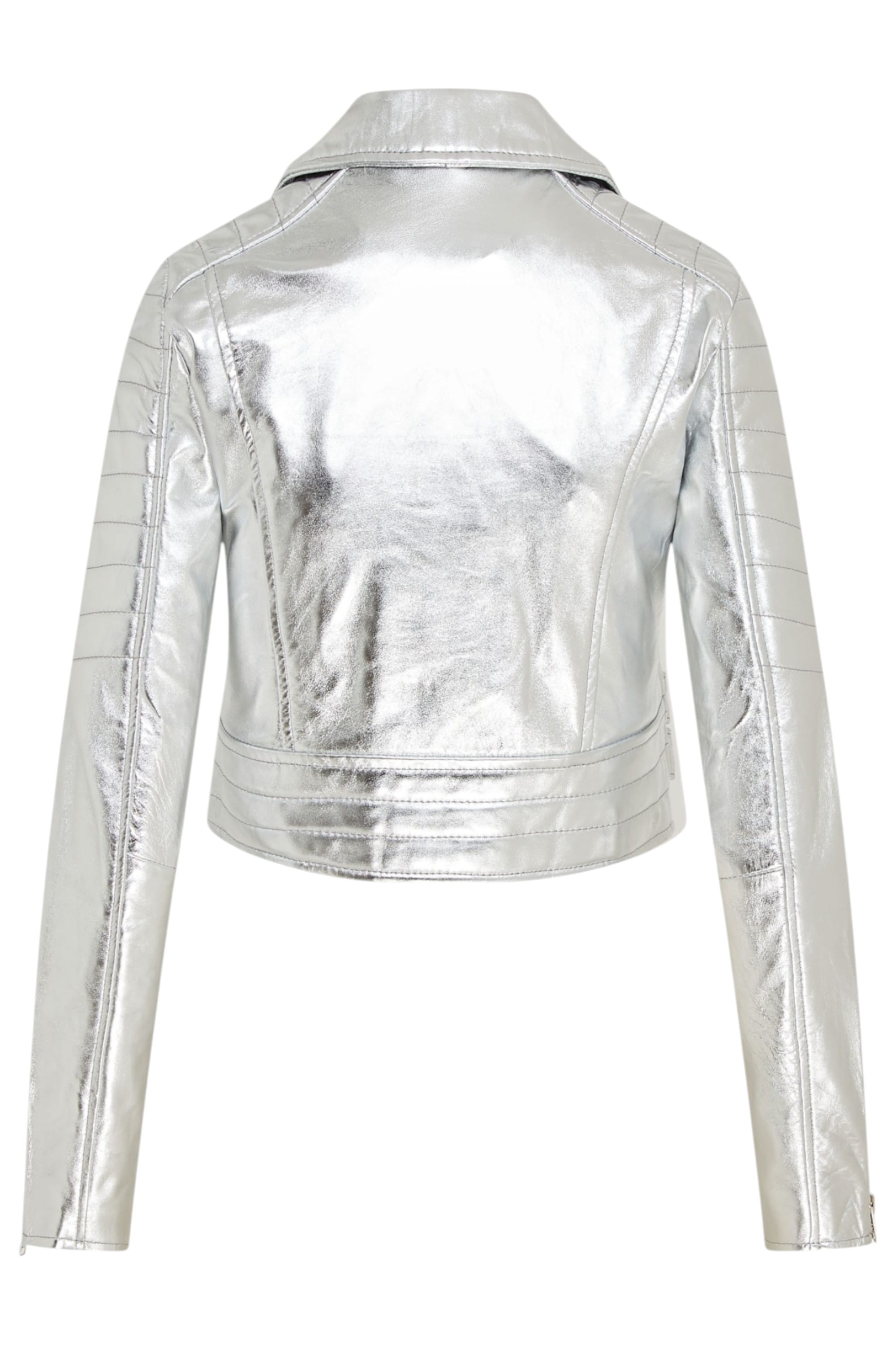 Silver Cropped Brando Leather Biker Jacket, Image 5 of 7