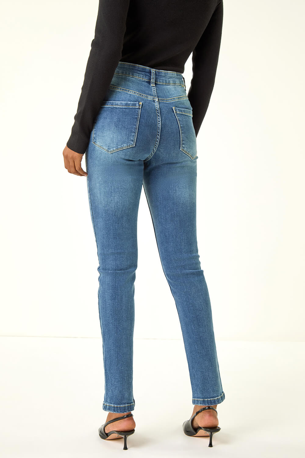 Indigo Slim Leg Stretch Mom Jeans, Image 4 of 5