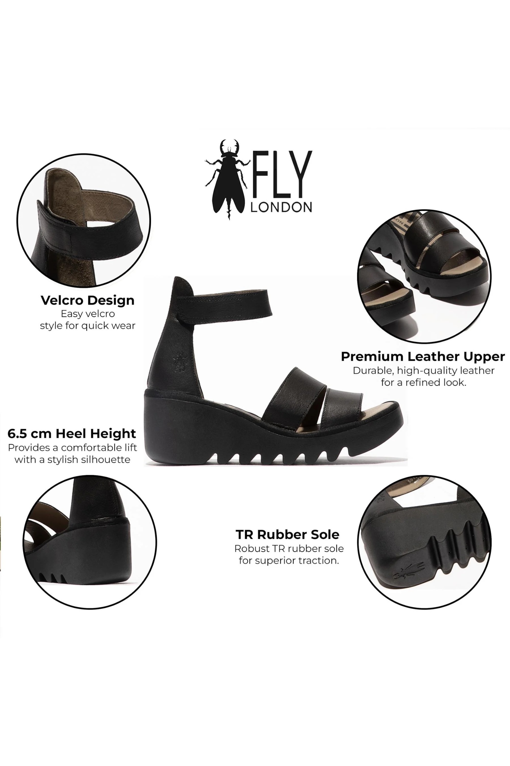 Black Womens Stylish Wedge Sandals-BONO290FLY, Image 3 of 5