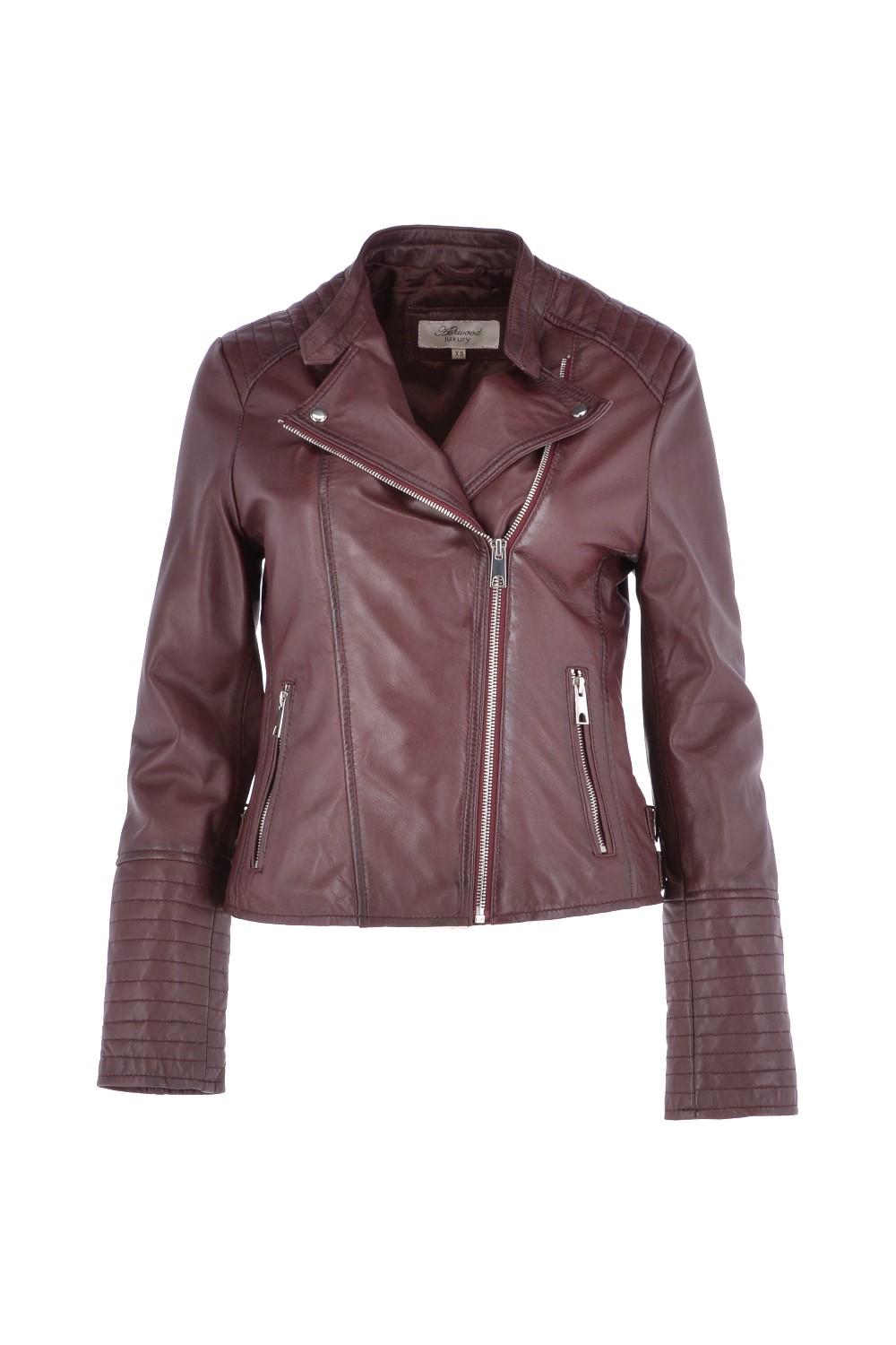 Burgundy Ashwood Leather Burgundy 'Casey' Real Leather Biker Jacket, Image 1 of 4