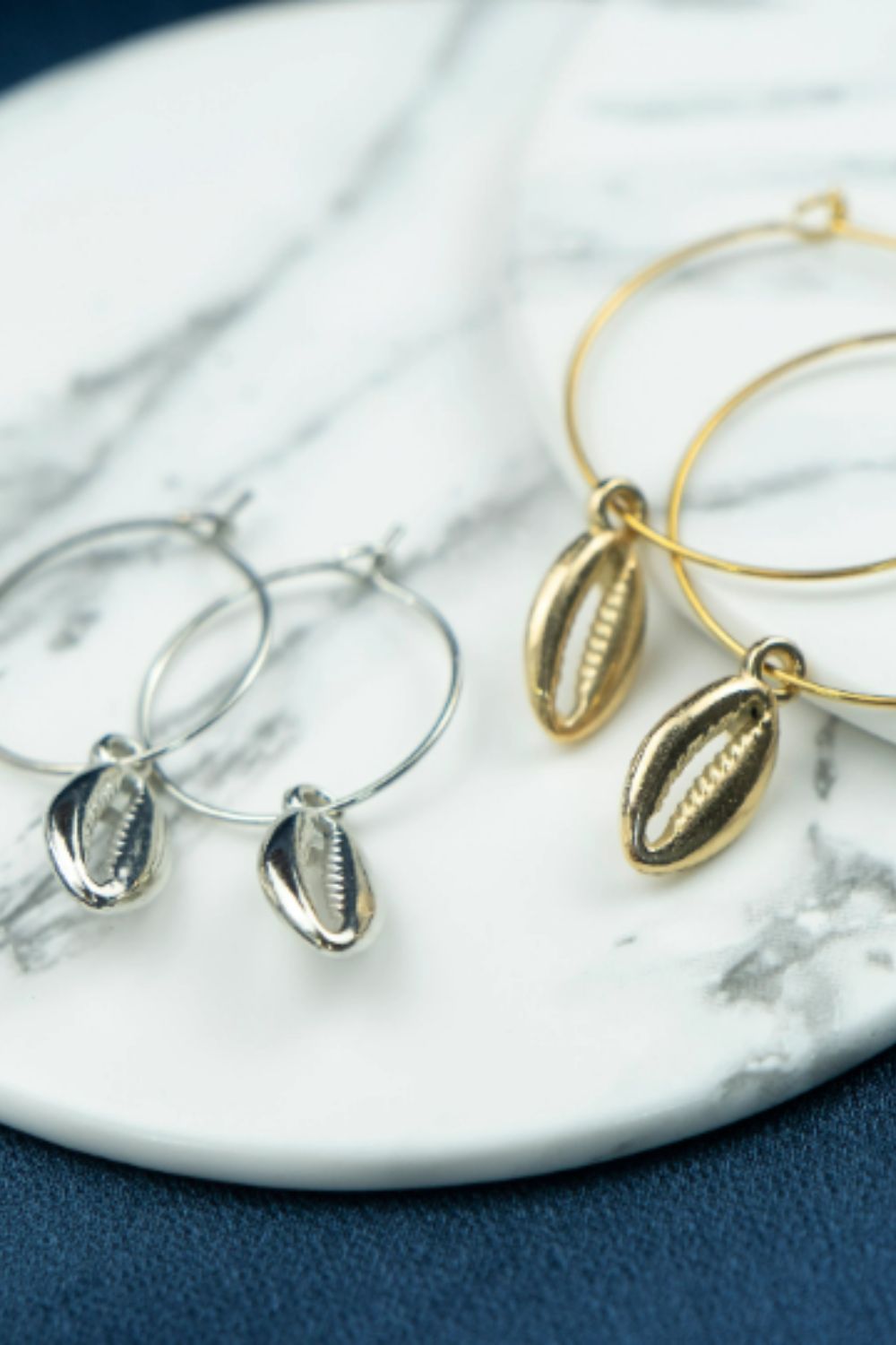 Silver Cowrie Hoop Earrings, Image 2 of 2