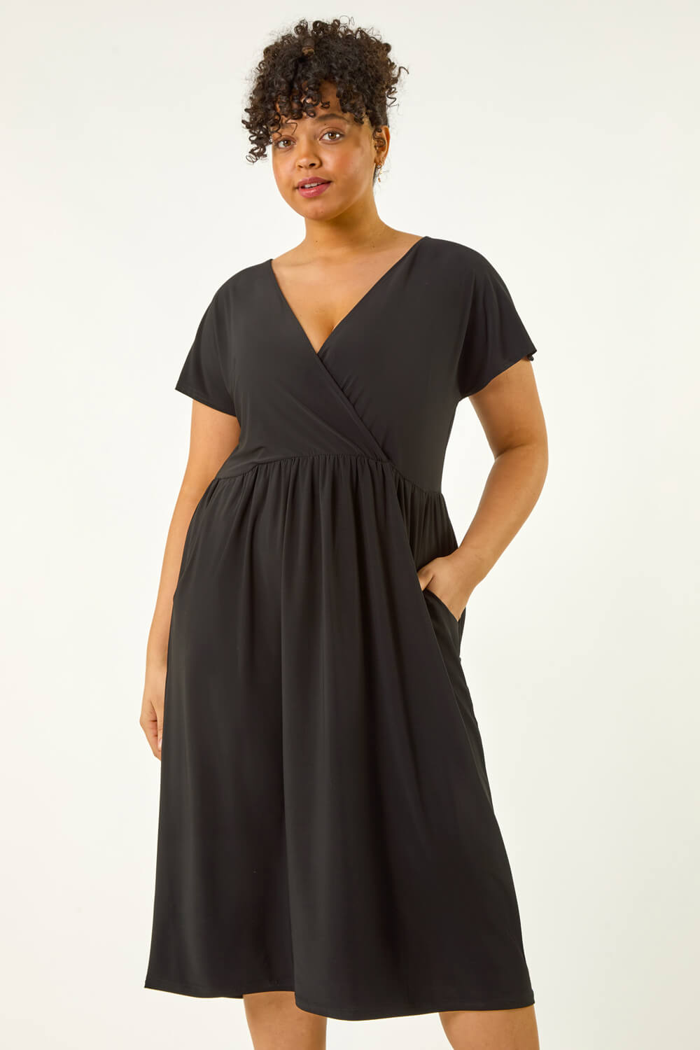 Roman Curve Women's Black Wrap Front Stretch Dress Size 20