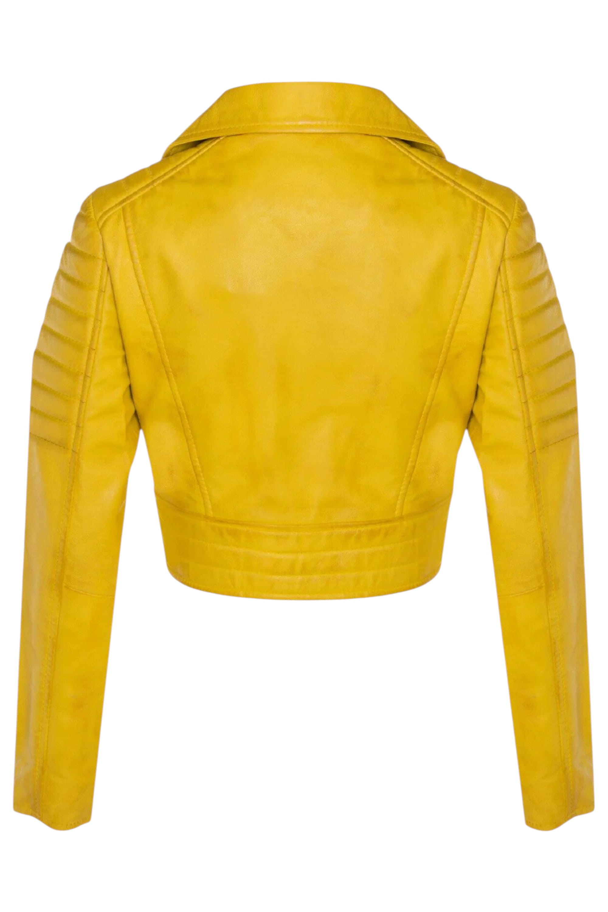 Yellow Infinity Leather Yellow Brando Cropped Leather Biker Jacket, Image 4 of 6