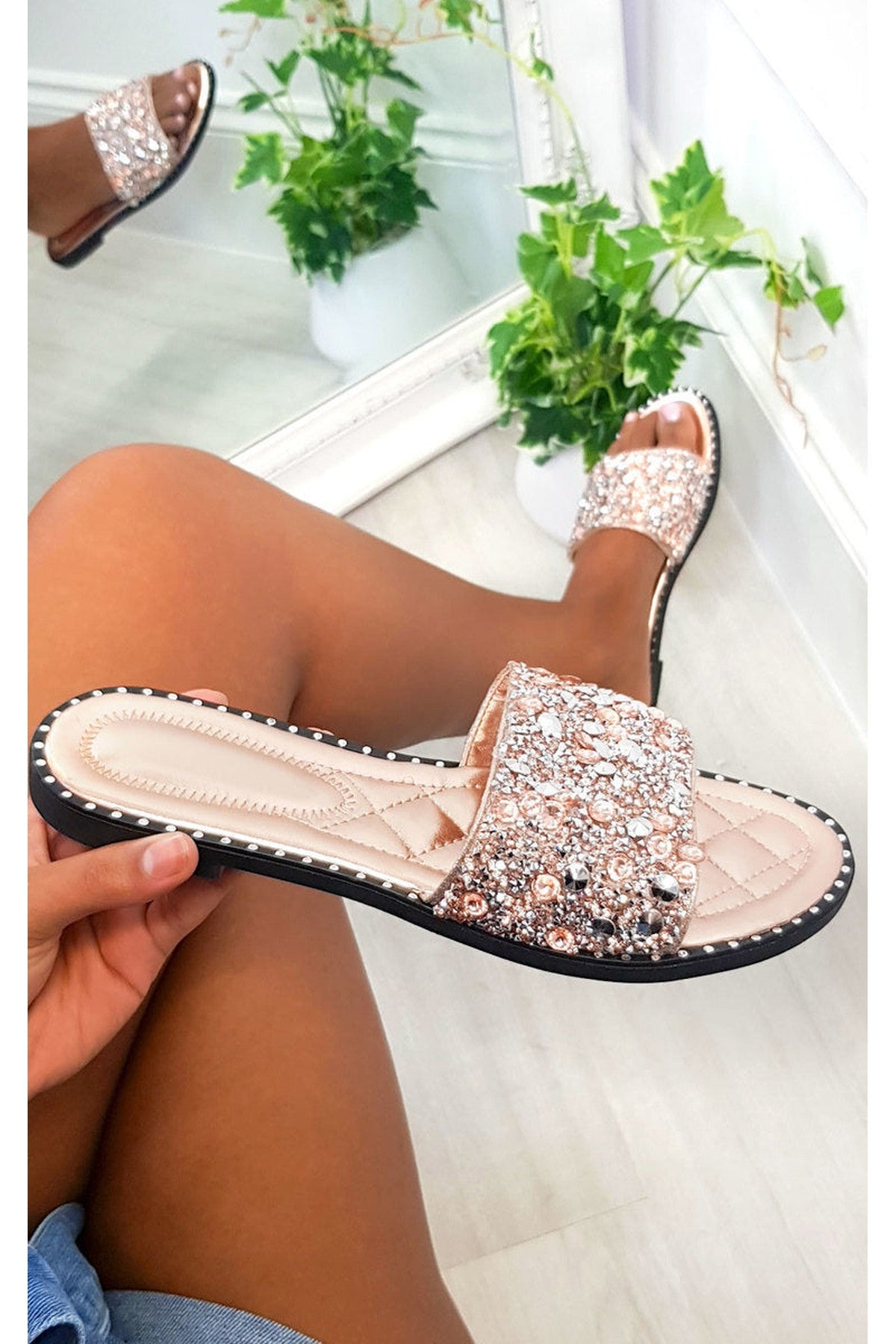 Silver iKrush Silver Sofie Embellished Slip On Sandals, Image 8 of 8
