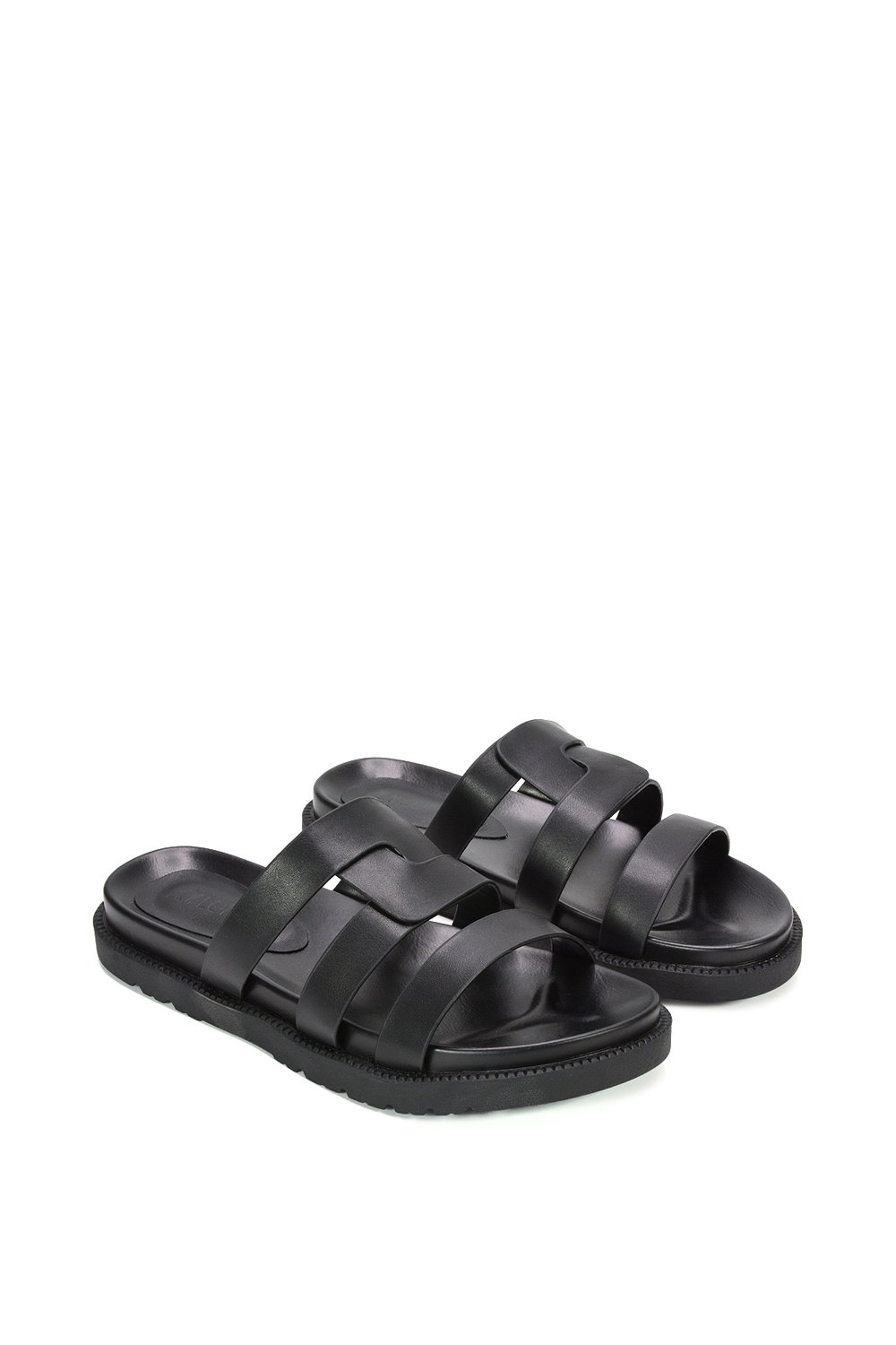 Black XY LONDON Black 'Aurelia' Flat Slider Sandals With Comfortable Footbed, Image 5 of 6