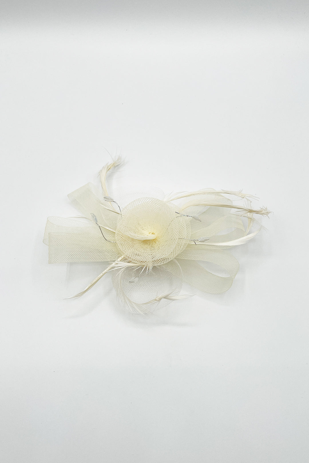 Cream Crystal Feather Blossom Fascinator & Brooch, Image 2 of 3